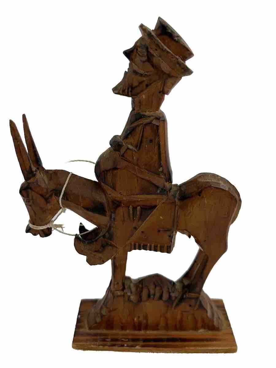 Vintage Beautiful 11 Inch Hand Carved Man Riding A Donkey