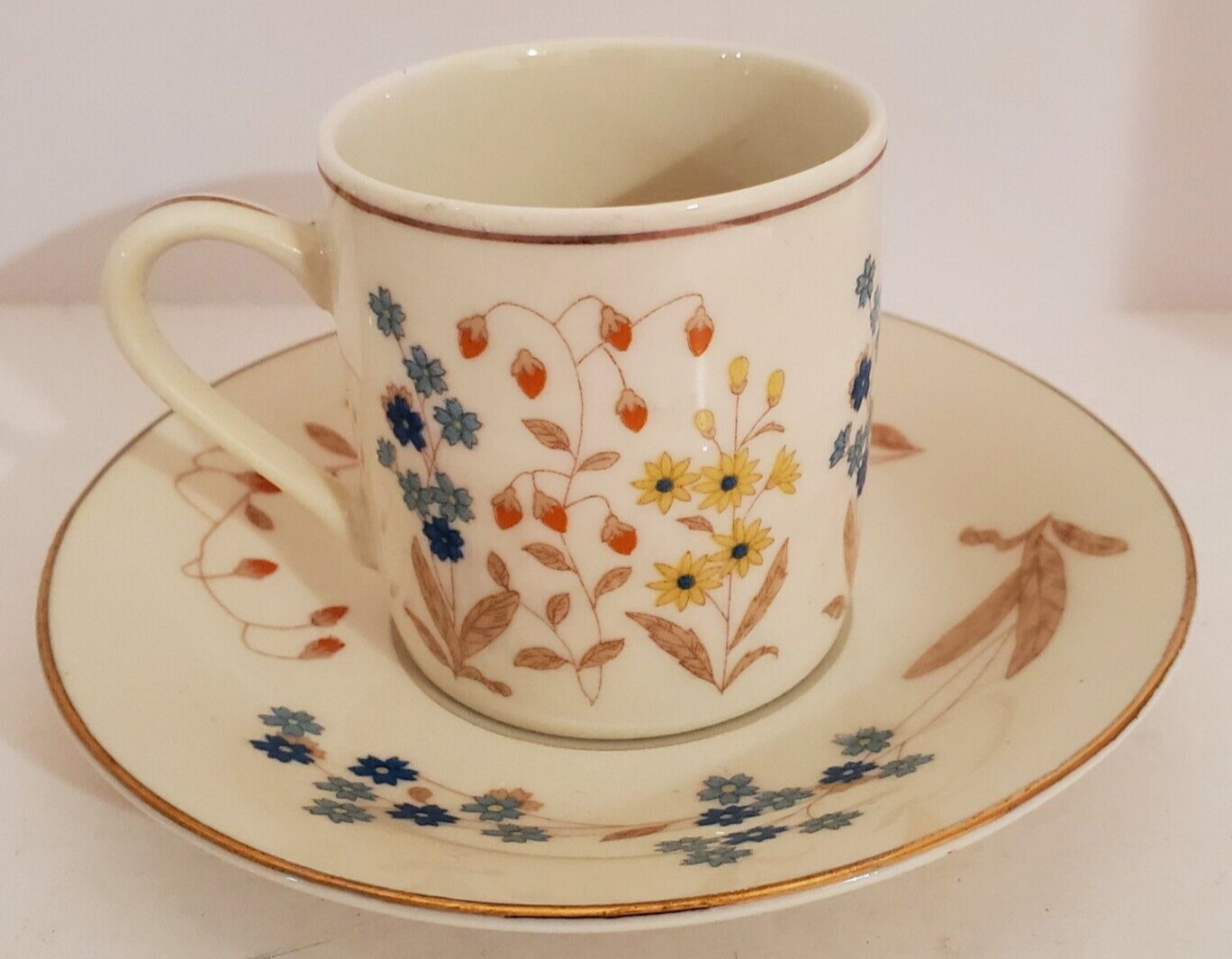 Vintage Budlet Fine China Demitasse Cup & Saucer Set Ivory with Flowers