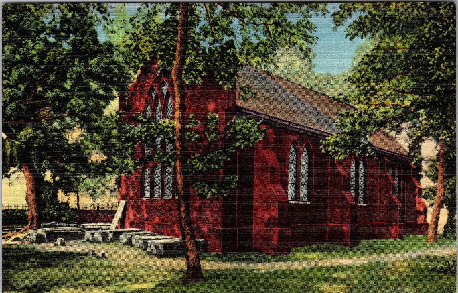 Jamestown VA-Virginia, Rear View Of The Church, Sycamore Tree Vintage Postcard