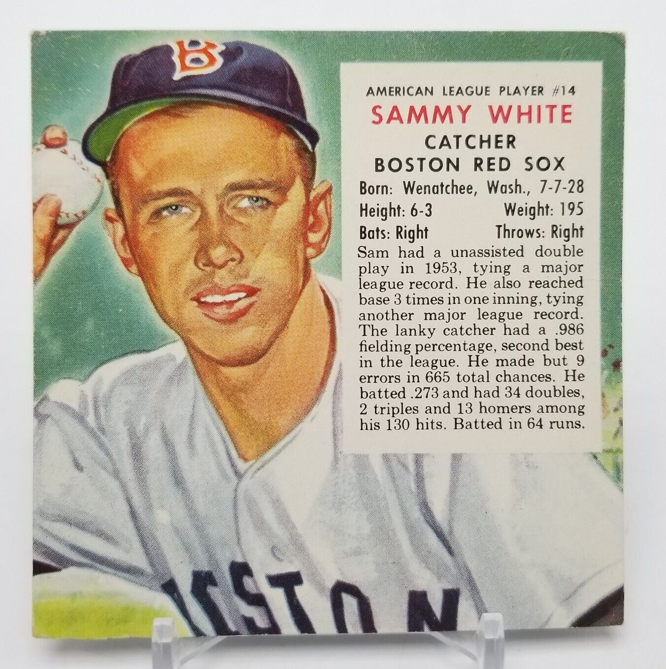1954 Red Man Tobacco All Star Team SAMMY WHITE (No Tab) Boston Red Sox #14 Clean