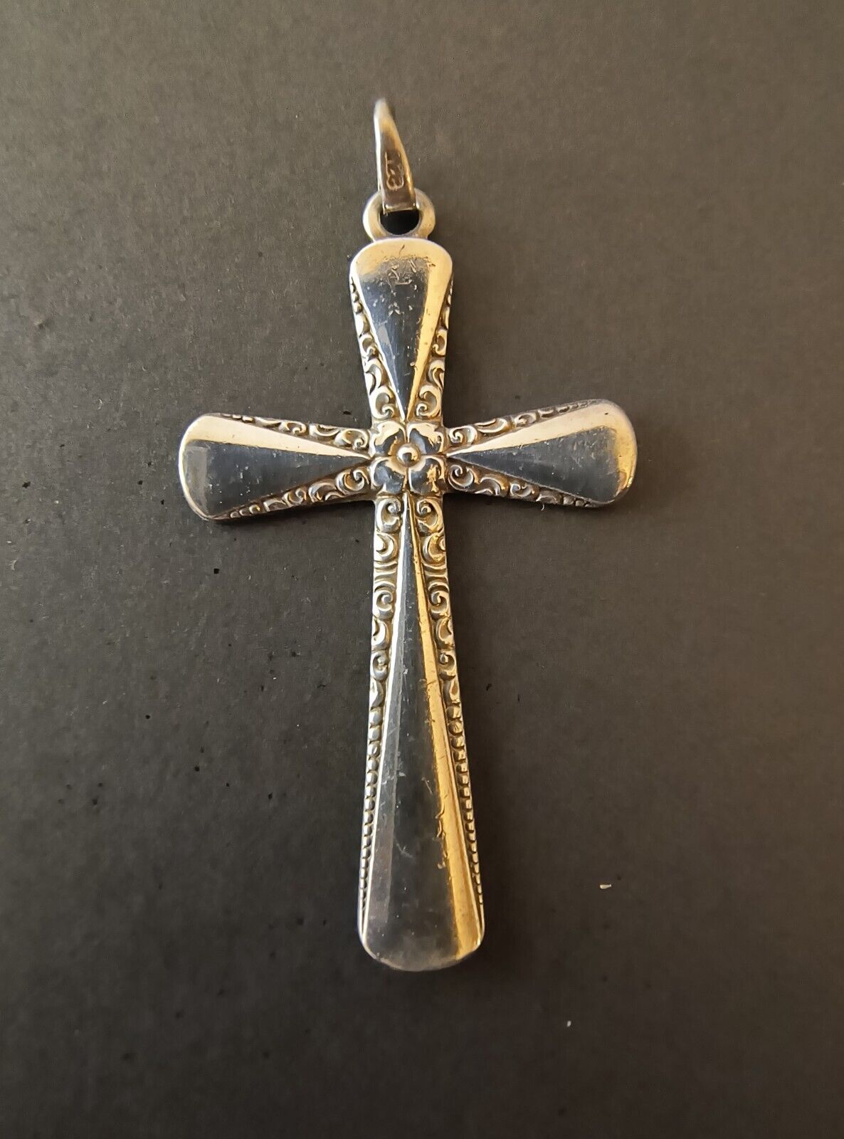 Beautiful Forget Me Not Cross from the Retro Era, Solid Sterling Silver, VTG WOW