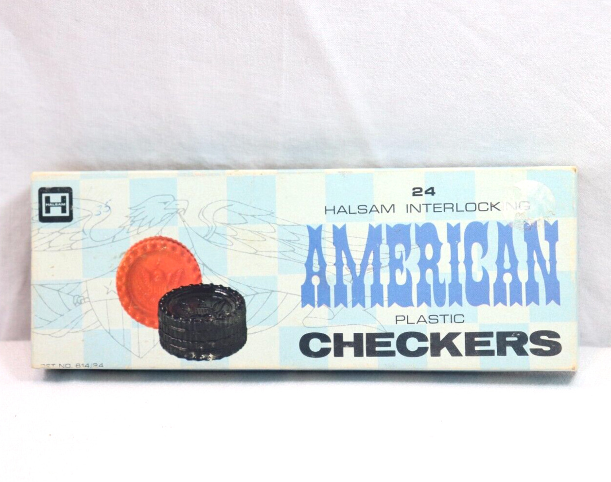 Halsam Interlocking American Plastic Checkers 24 In Box 614/24 Excellent Vintage