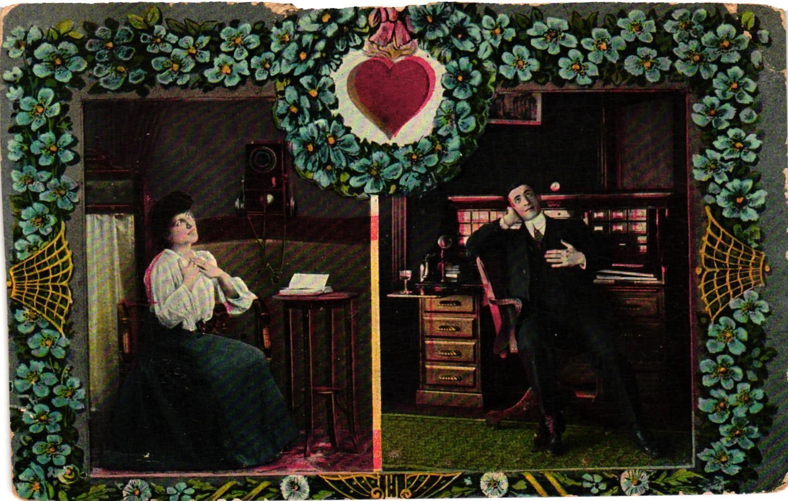 Vintage Postcard- Love, people thinking about each other 1910 UnPost