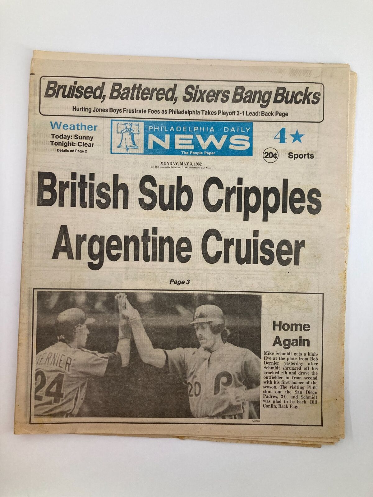 Philadelphia Daily News Tabloid May 3 1982 MLB Phillies Mike Schmidt Home Again