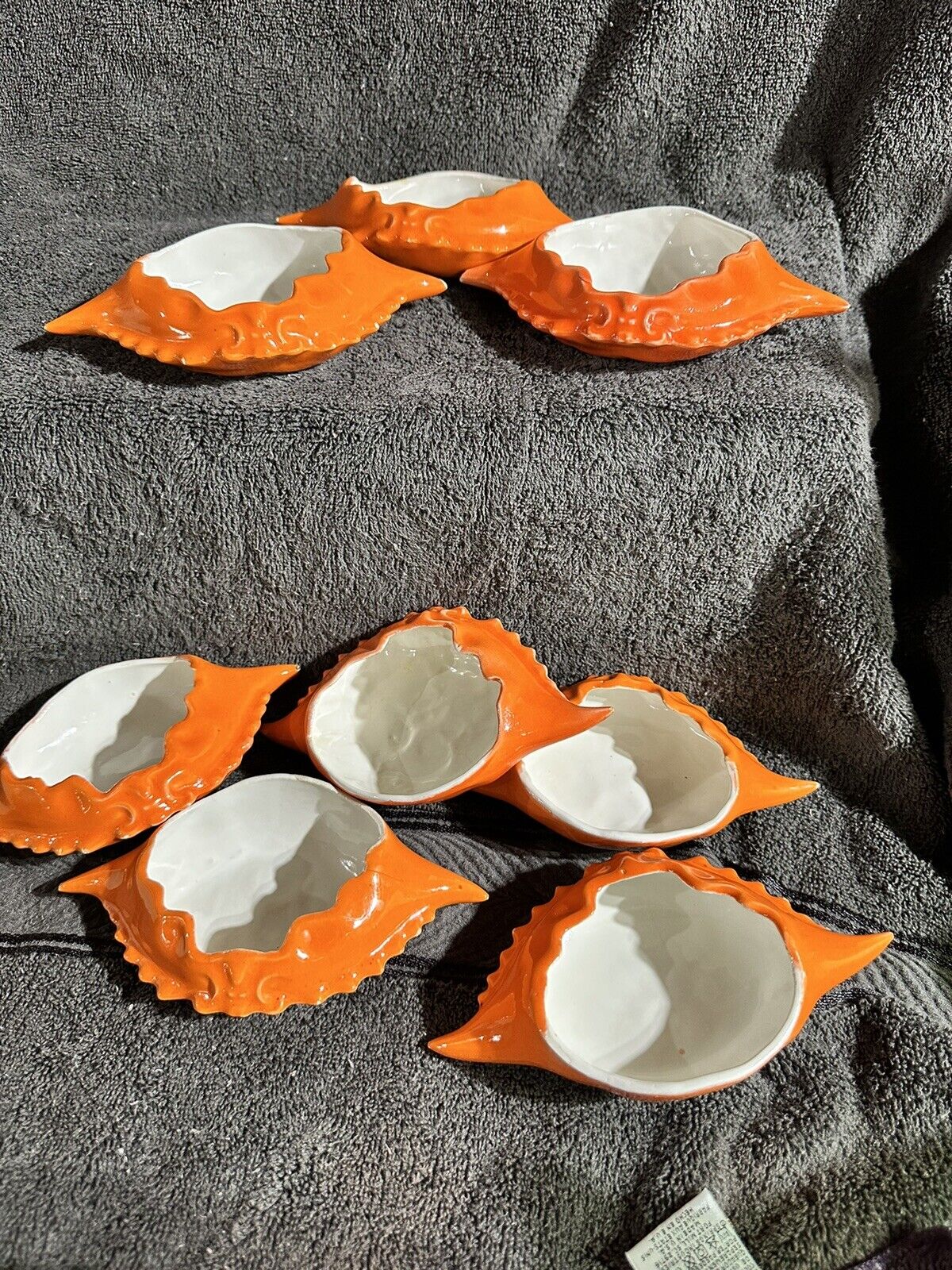 Set of 8 Mid Century Modern Porcelain Crab Shell Dishes Oven Save