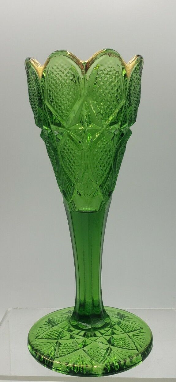 EAPG Antique PENNSYLVANIA Pattern Green Bud Vase U. S. Glass Co. c. 1897-1908