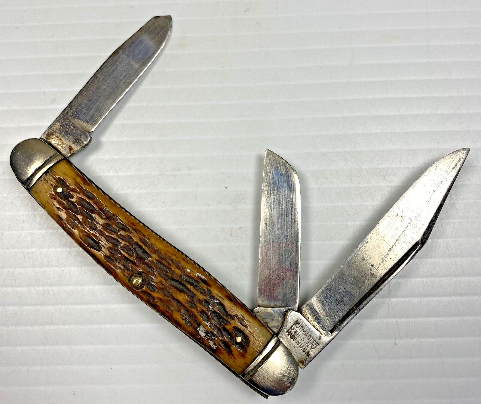 VINTAGE KUTMASTER KNIVES JIGGED BONE STOCKMAN FOLDING POCKET KNIFE UTICA NY USA