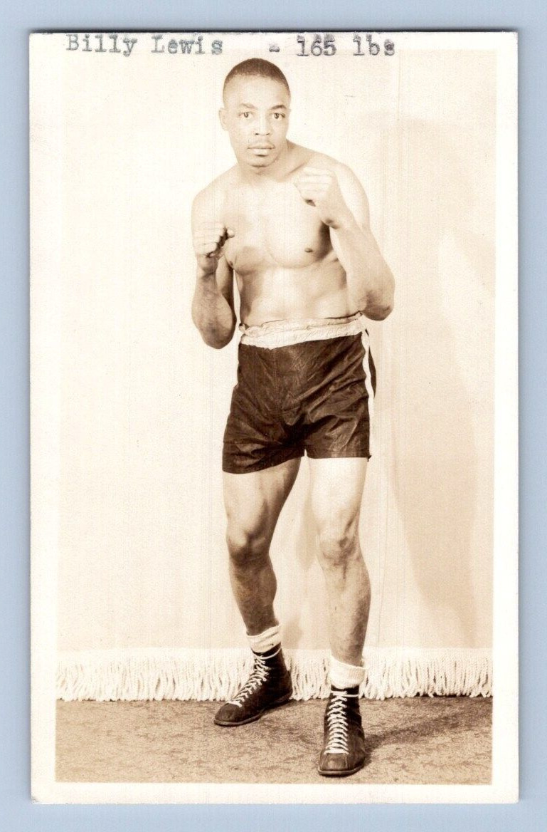 RPPC 1940'S. AFRICAN AMERICAN BOXER BILLY LEWIS 165 LBS. POSTCARD L28