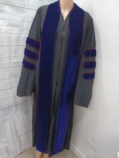 Vtg Collegiate Cap & Gown Co Bl Doctoral Graduation Black Purple Velvet 59 X 34L