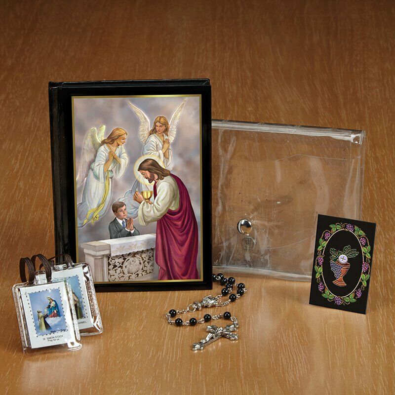 Blessing Sacraments First Communion Wallet Set Keepsake Gift for Boys, 5 Piece