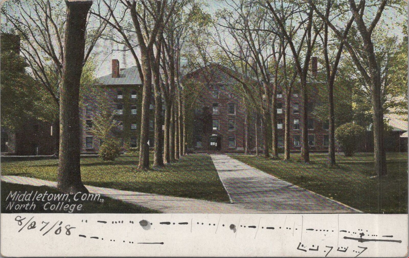 Postcard Middletown CT North College 1908