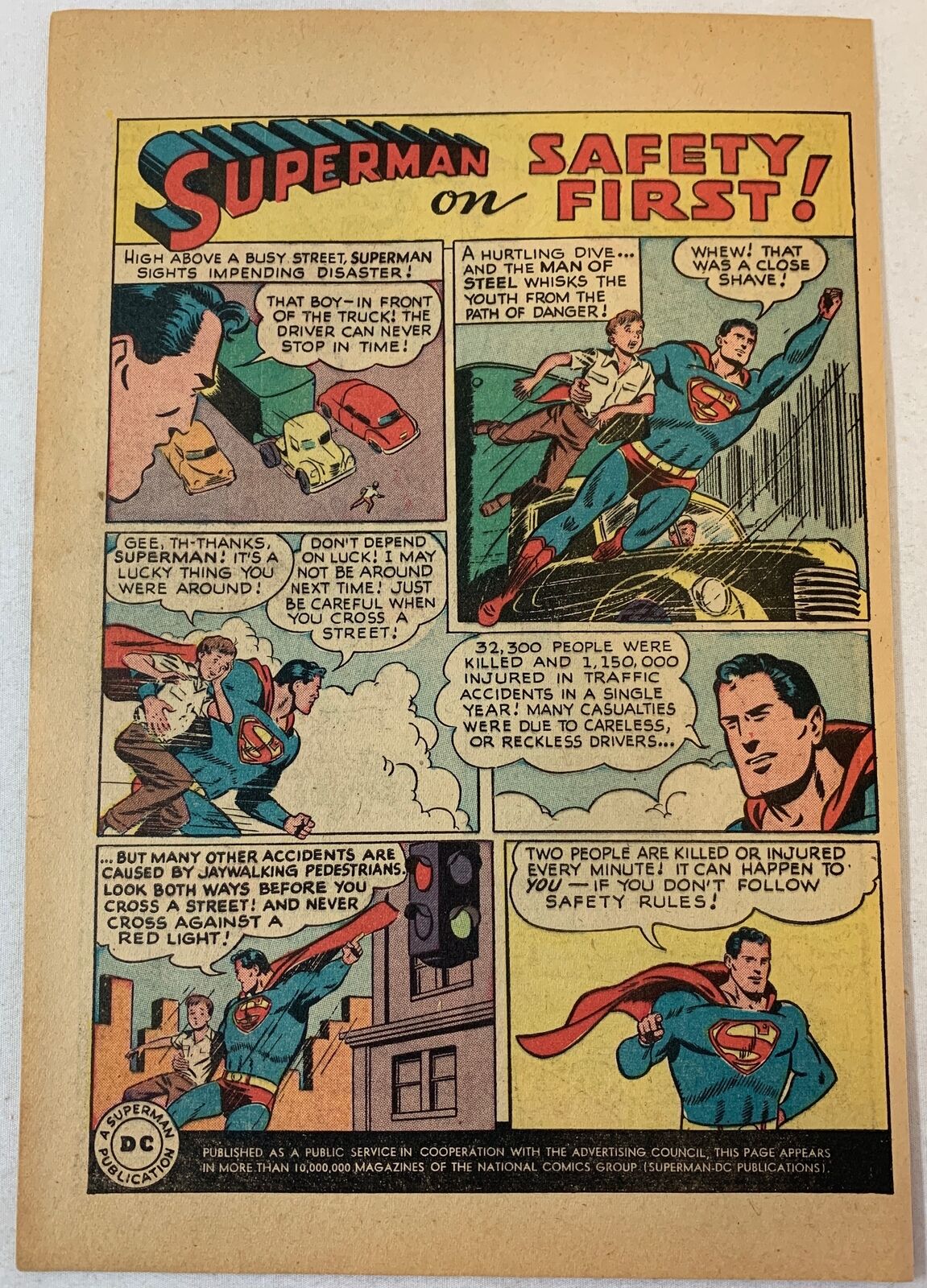 1949 PSA ad page ~ SUPERMAN ON SAFETY FIRST