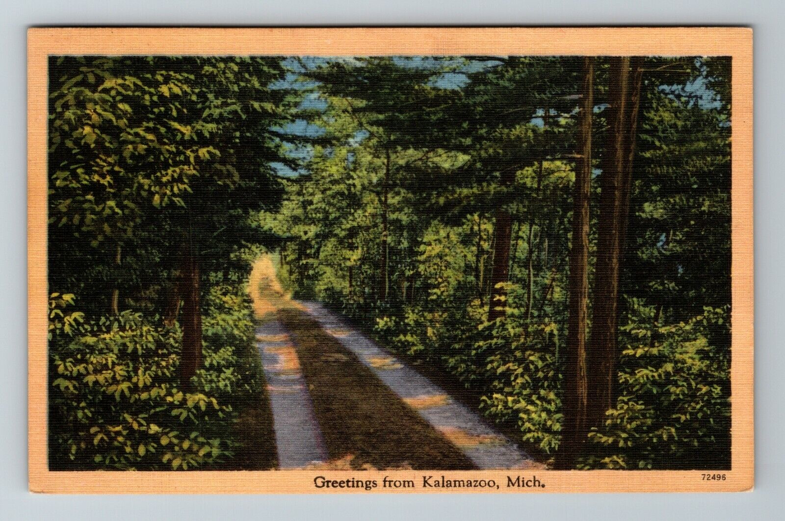 Kalamazoo MI-Michigan, Greetings, Scenic Lush Roadway Vintage Souvenir Postcard