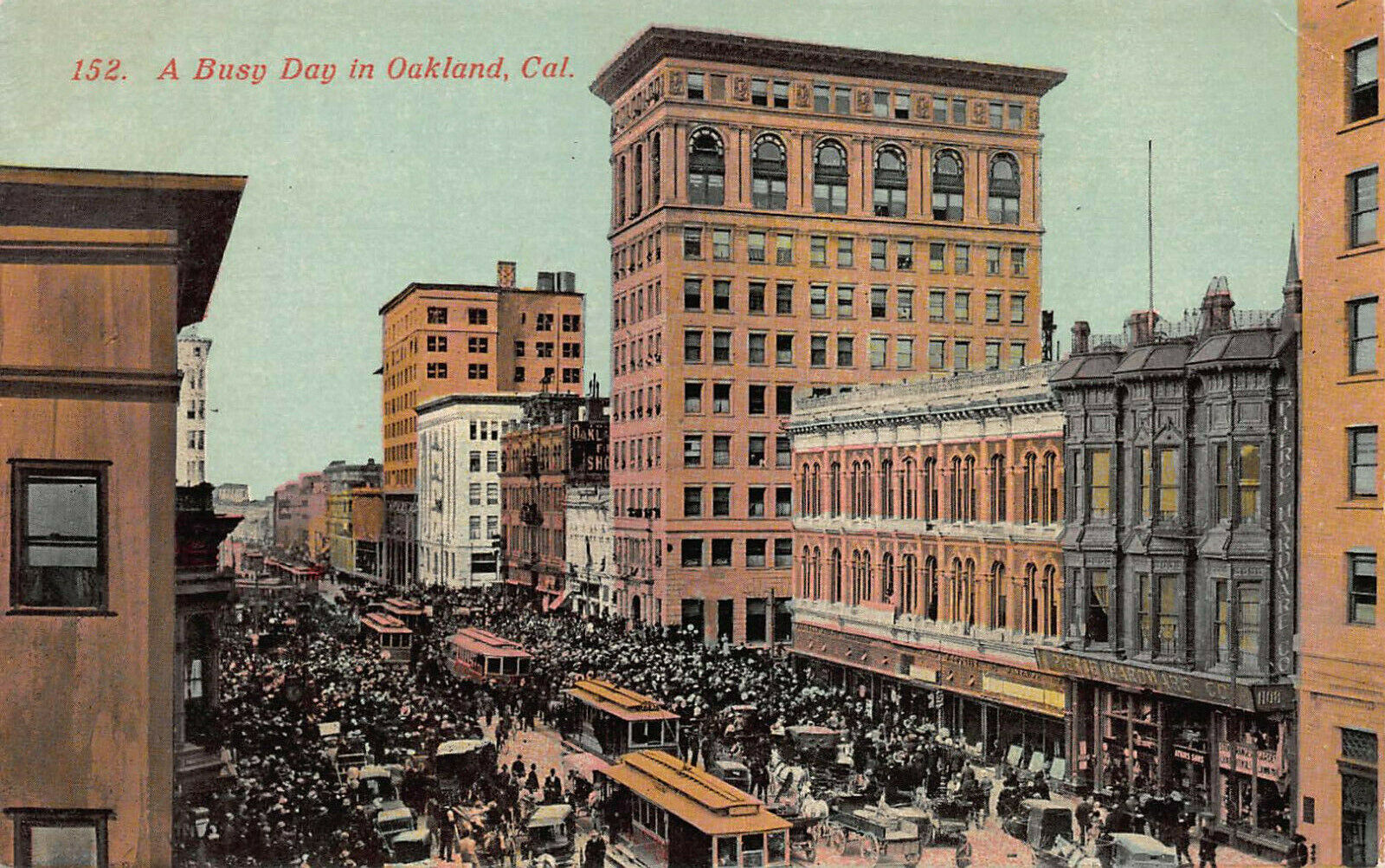 A Busy Day in Oakland, California, Street Scene, Early Postcard, Unused 