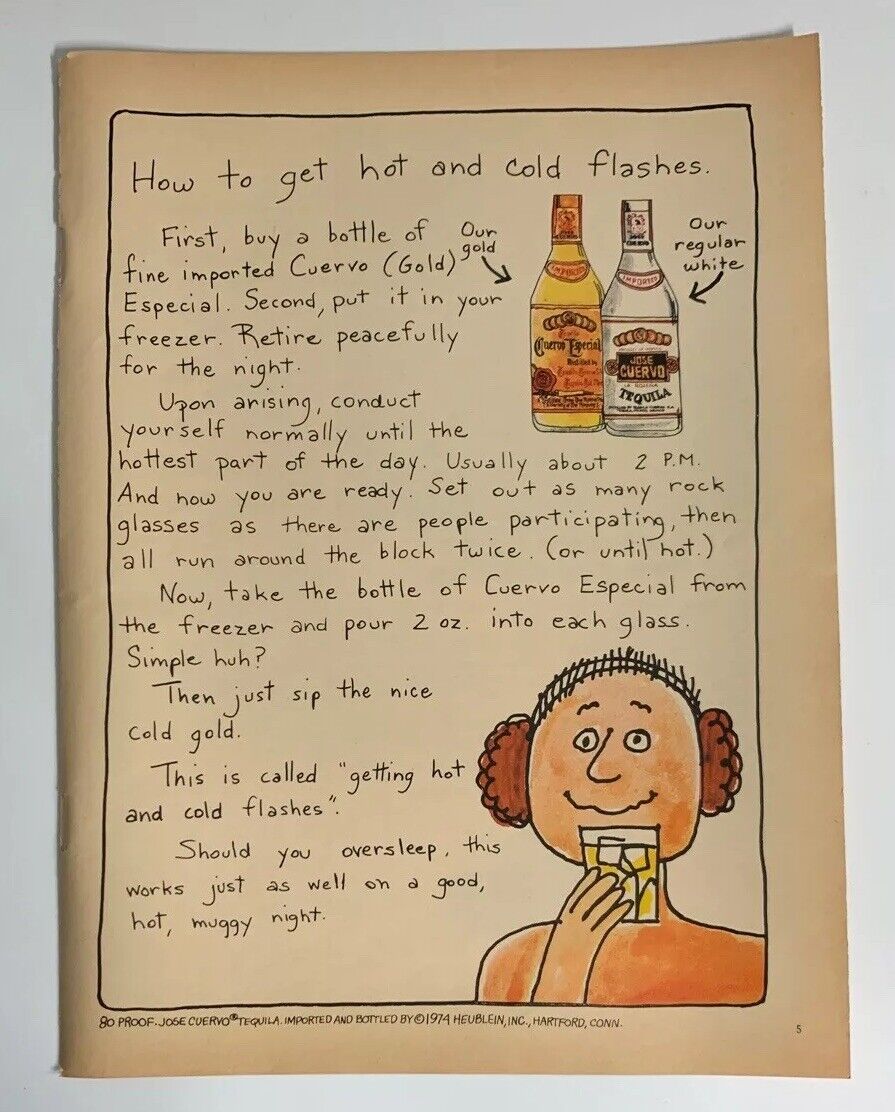 1975 Jose Cuervo Tequila Print Ad Gold Especial How To Get Hot And Cold Flashes