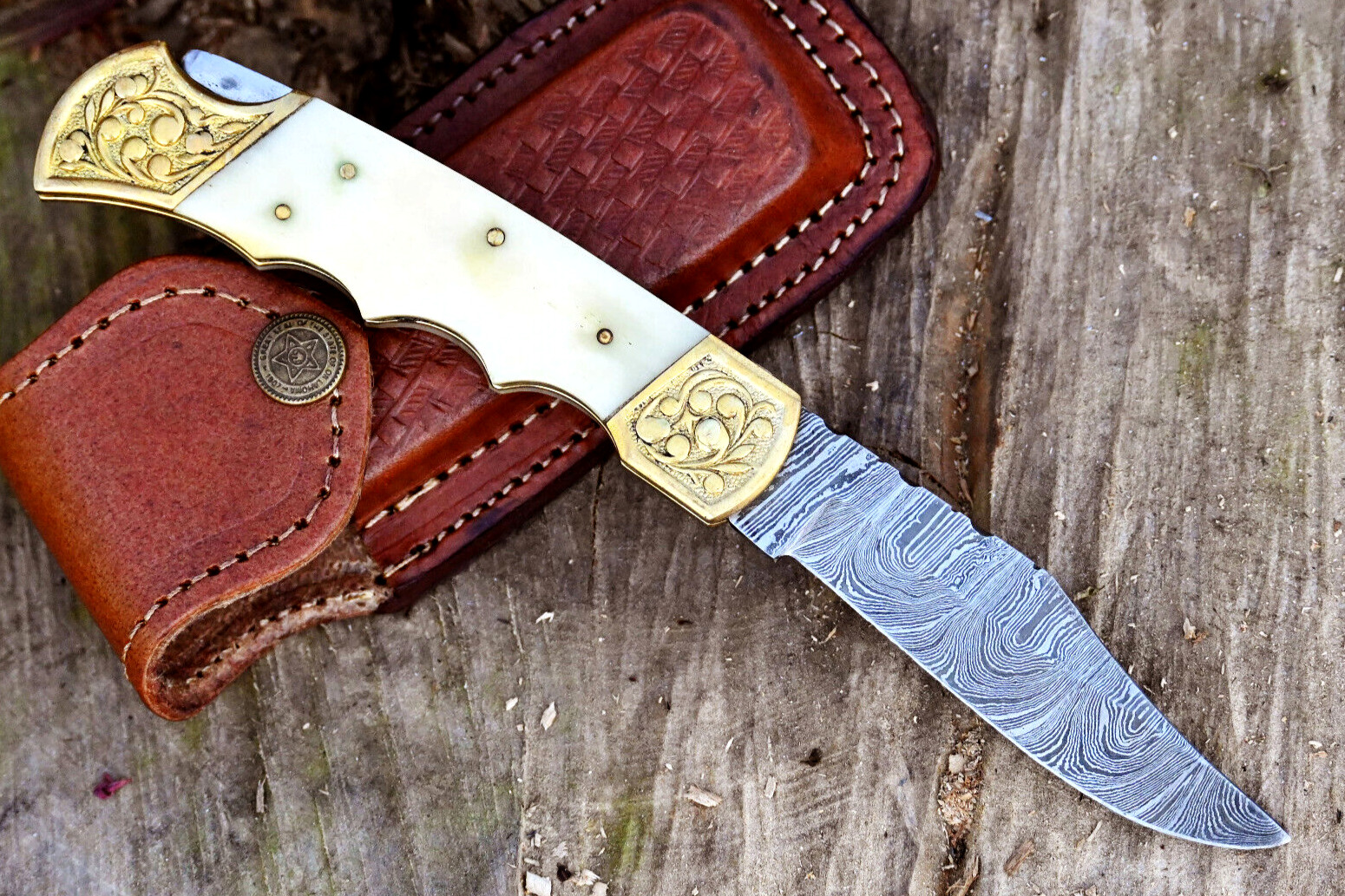 Artisan HandCrafted Damascus Pocket Knife EDC - Hand Forged Damascus Steel 1527