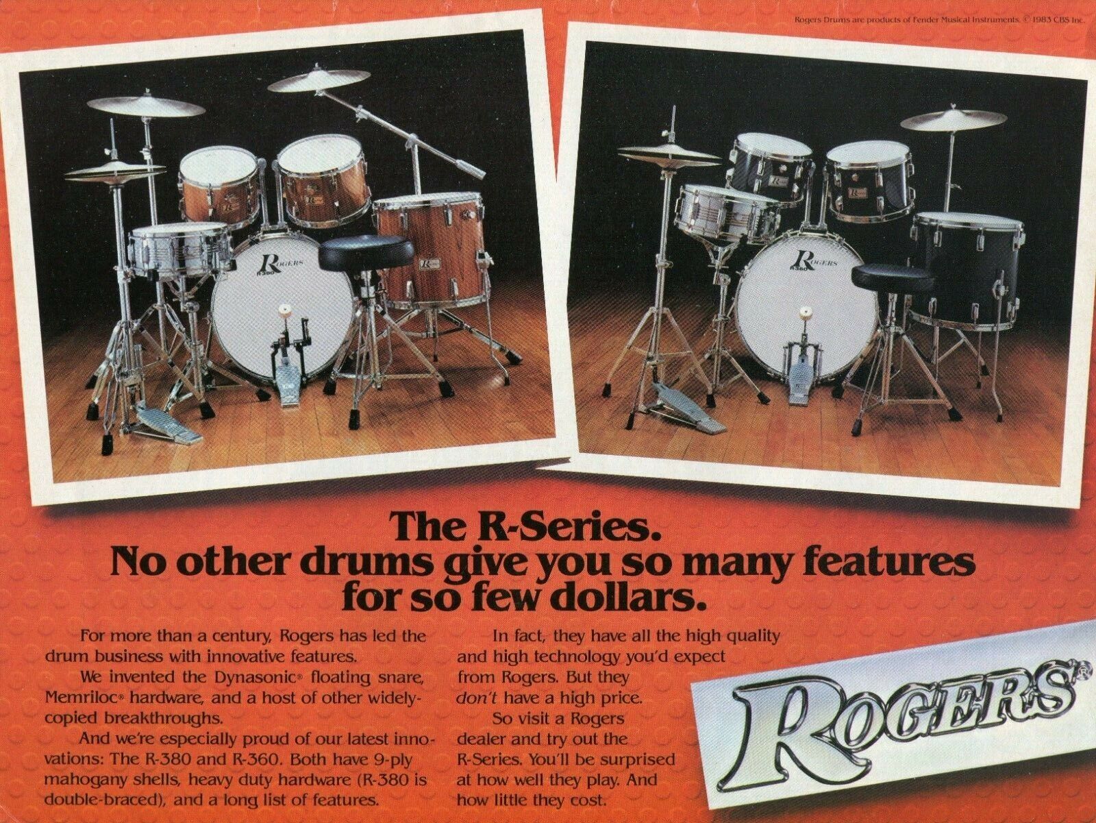 1984 Print Ad of Rogers R Series R360 & R380 Drum Kit