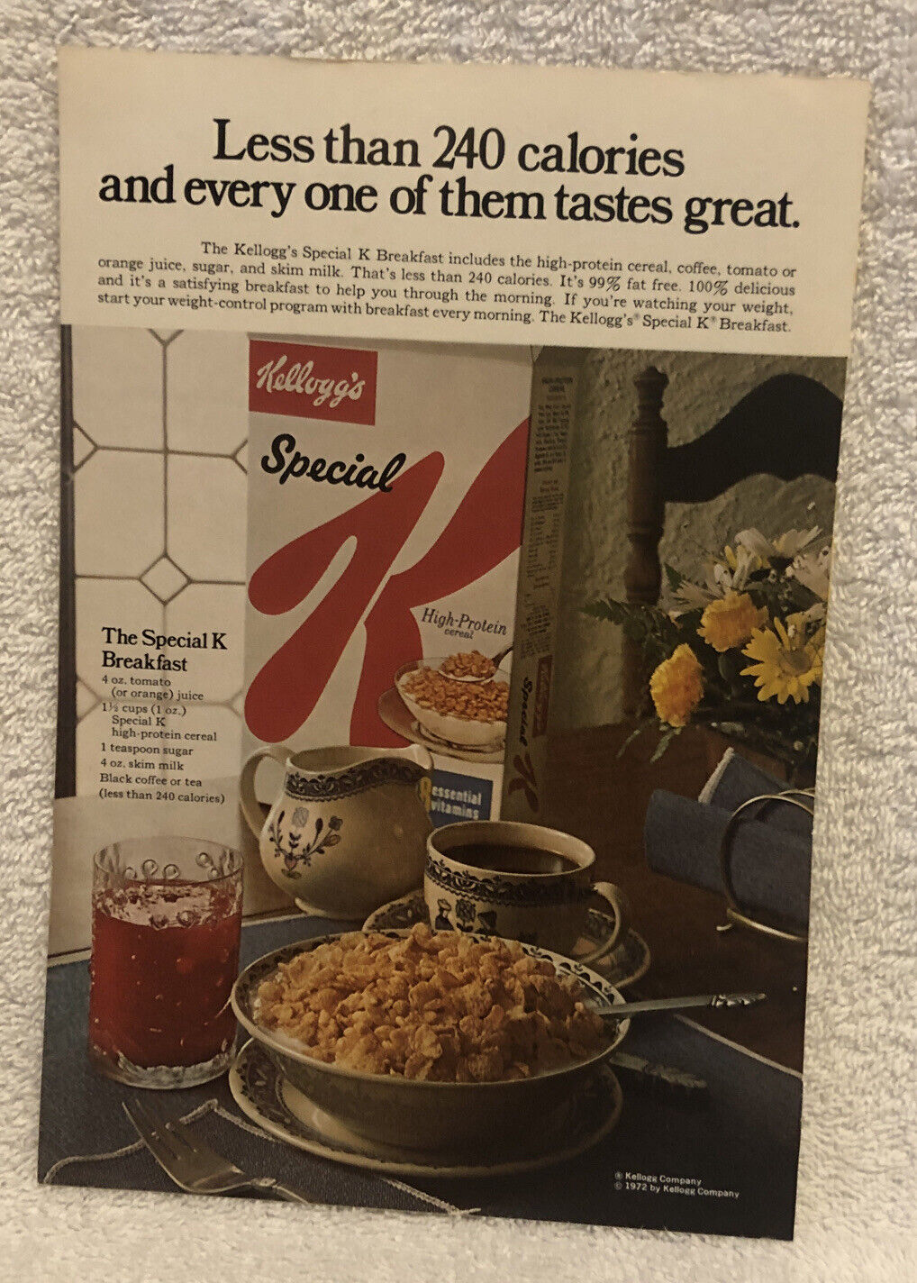 Vintage 1972 Kellogg’s Special K Original Print Ad - Full Page - 240 Calories