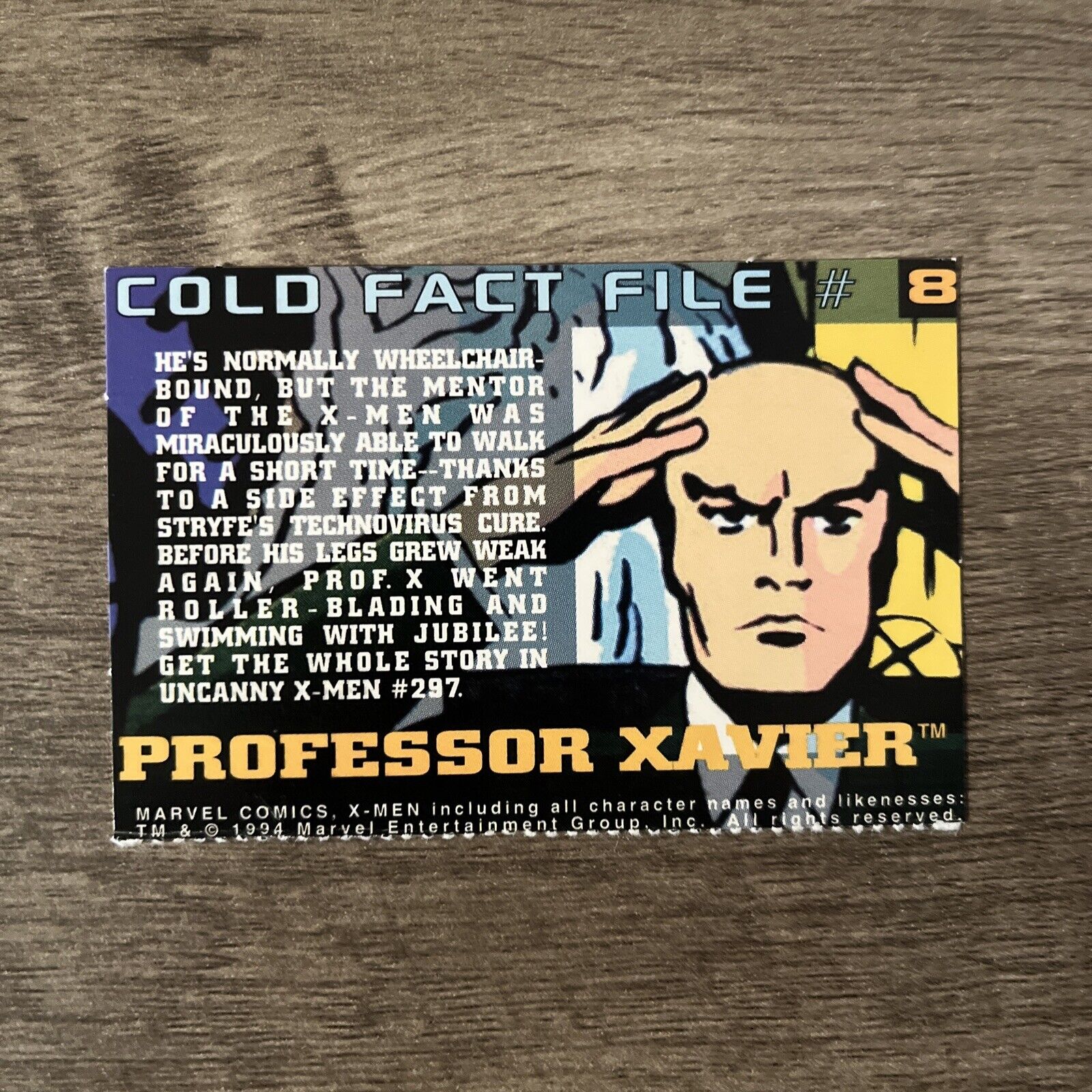 Marvel X-Men Cold Fact File Card Good Humor Ice Cream #8 Professor Xavier 1994
