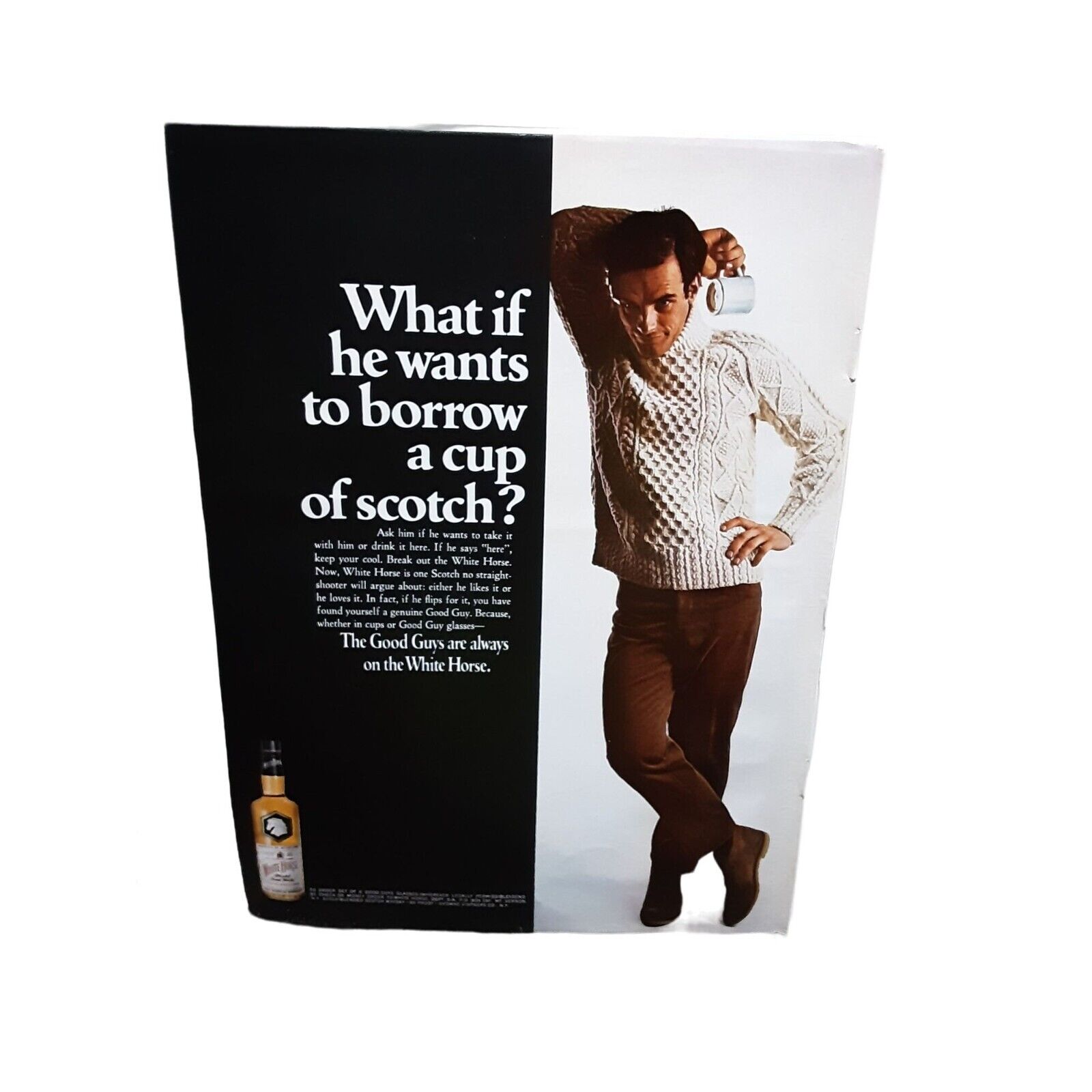 Vintage 1968 White Horse Scotch Original Ad epherma