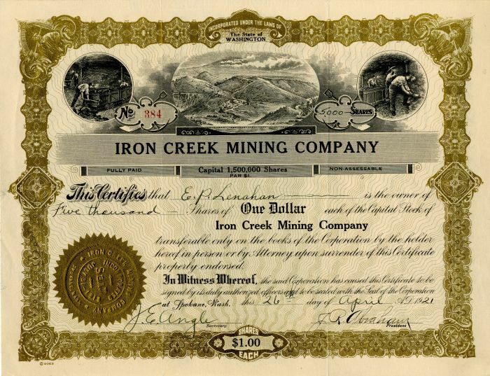 Iron Creek Mining Co. - Stock Certificate - Mining Stocks