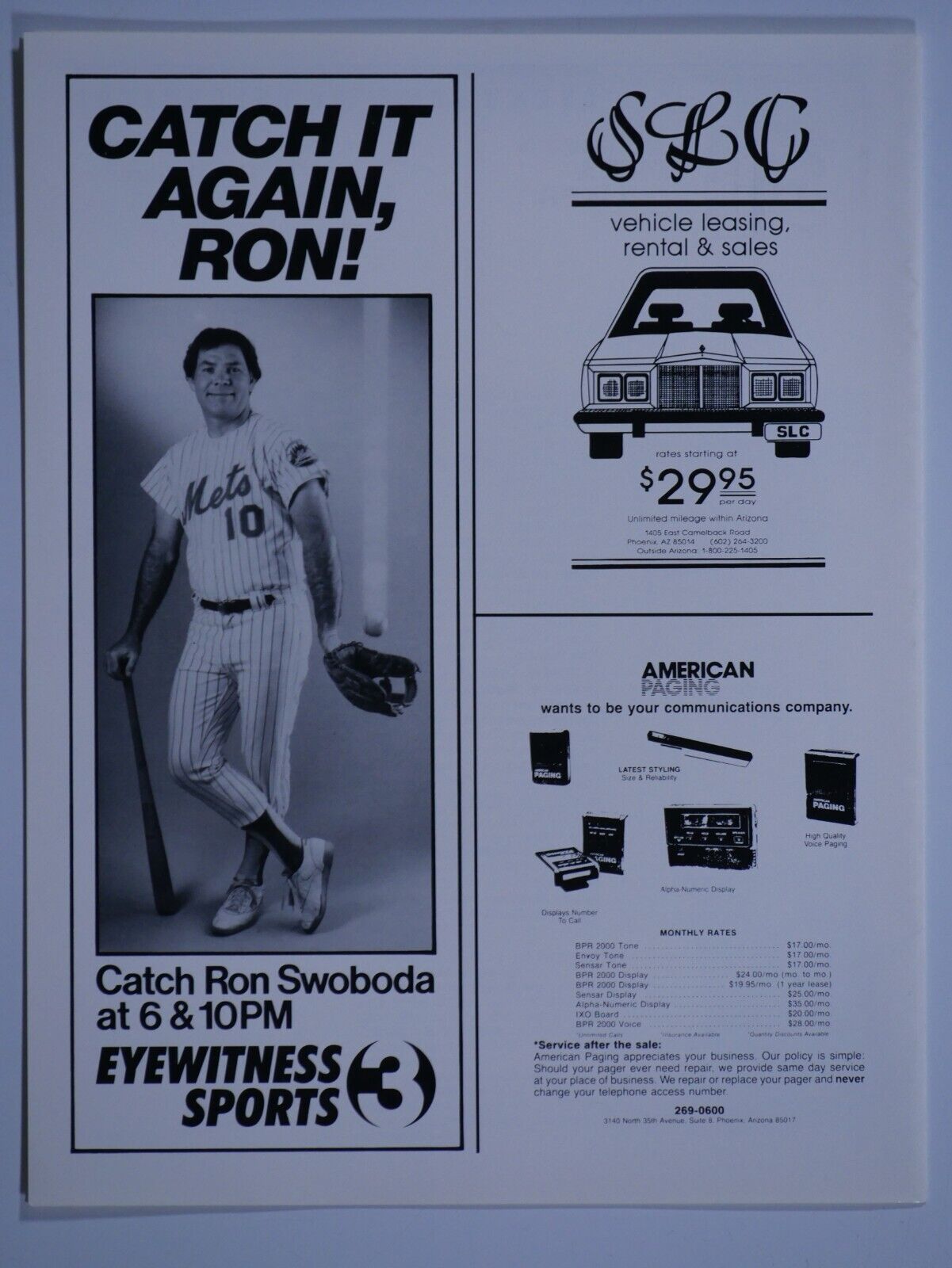Ron Swoboda New York Mets VTG 1986 Eyewitness Sports 3 Original Half Print Ad