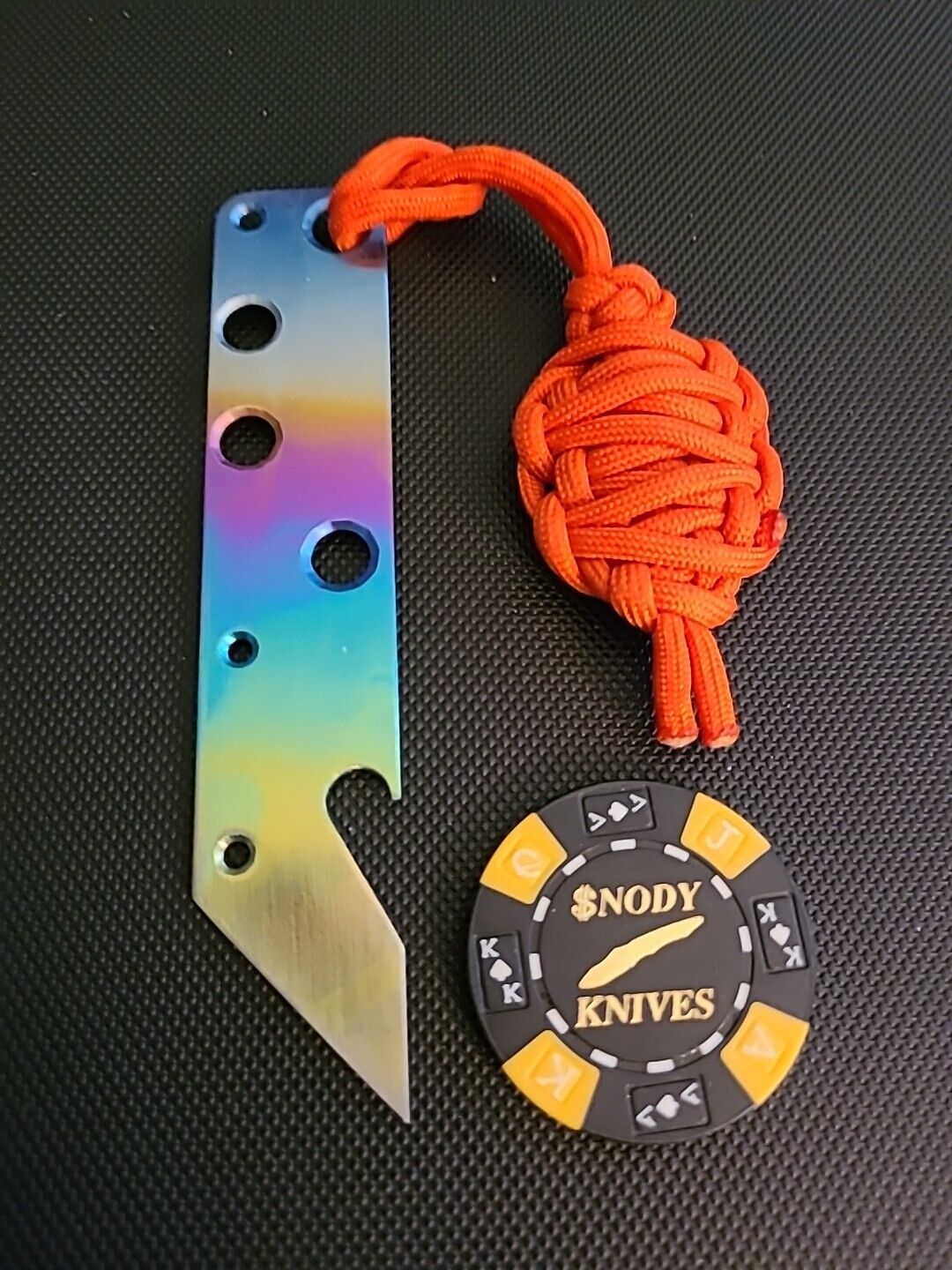 Snody Knives Custom Titanium Bottle Opener With Poker Chip