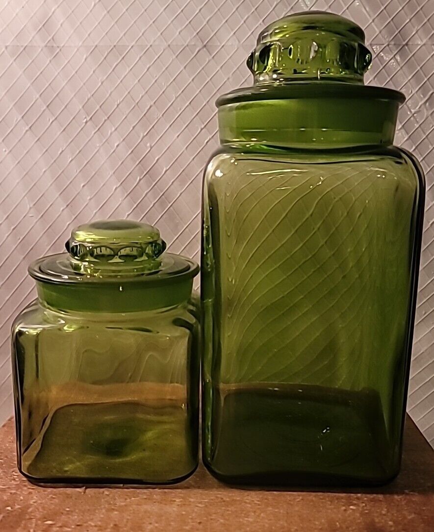HTF LE Smith Square Green Apothecary Canister Jars Set Of 