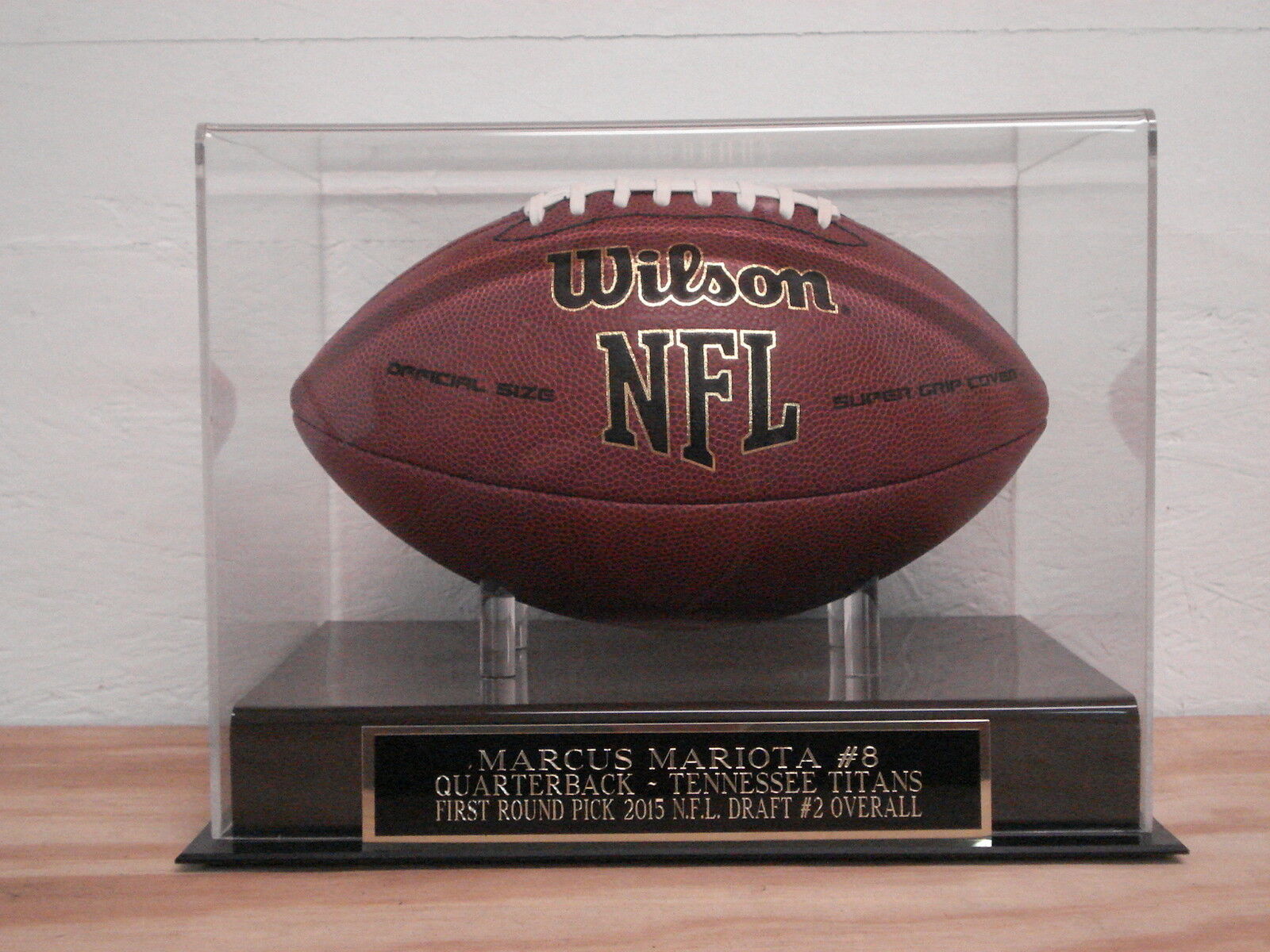 Football Case With A Marcus Mariota Titans Nameplate For An Autographed Football