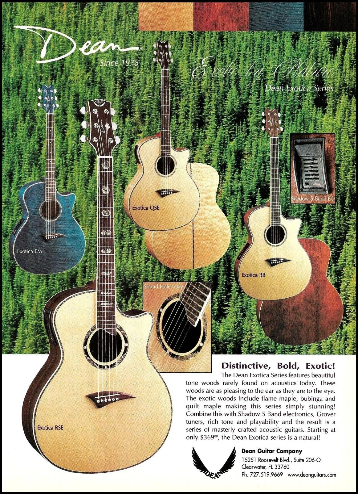 1999 Dean Exotica RSE FM QSE BB acoustic guitar series advertisement ad print