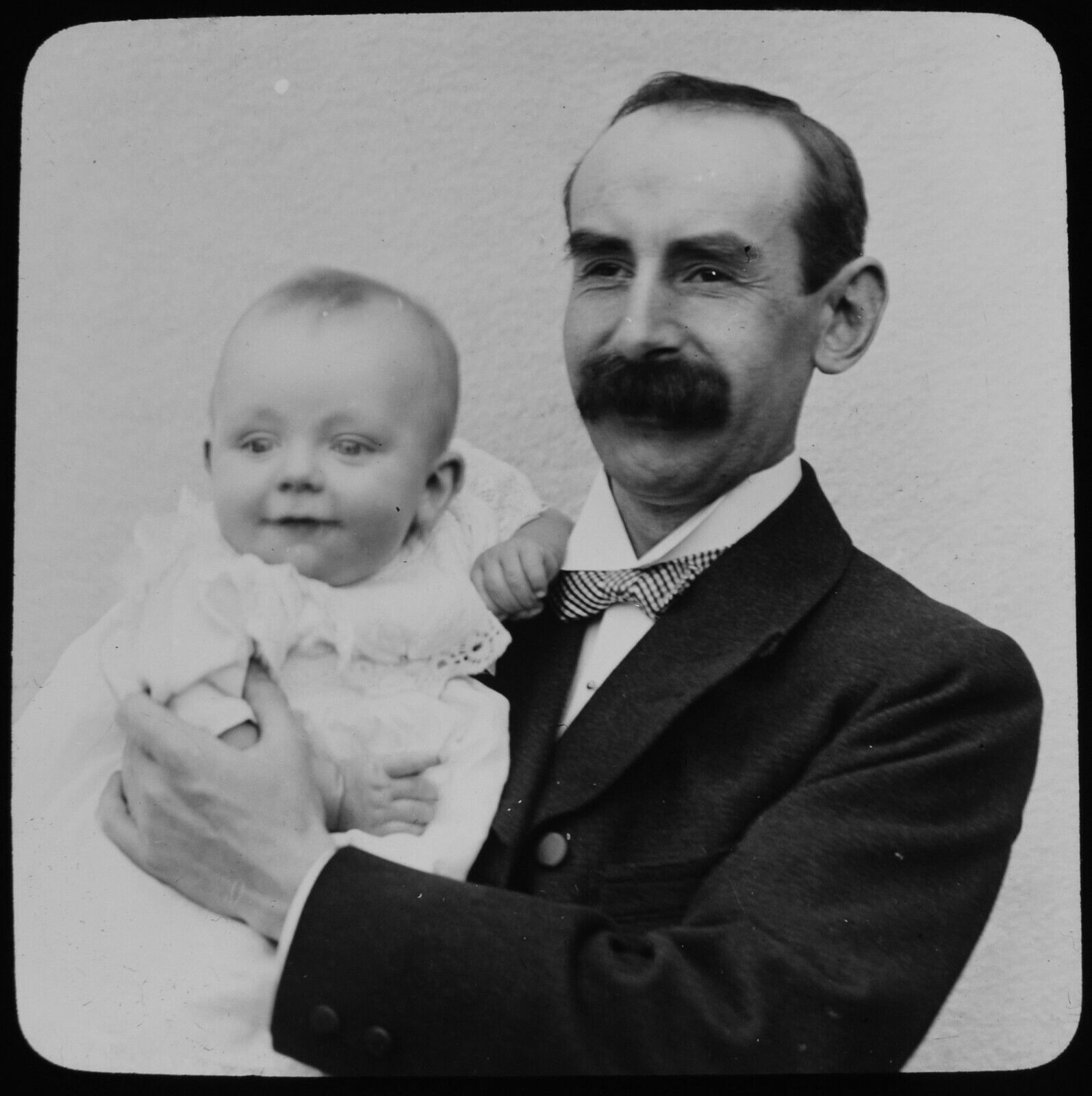 Magic Lantern Slide MAN WITH MAGNIFICENT MUSTACHE HOLIDNG BABY C1910 PHOTO