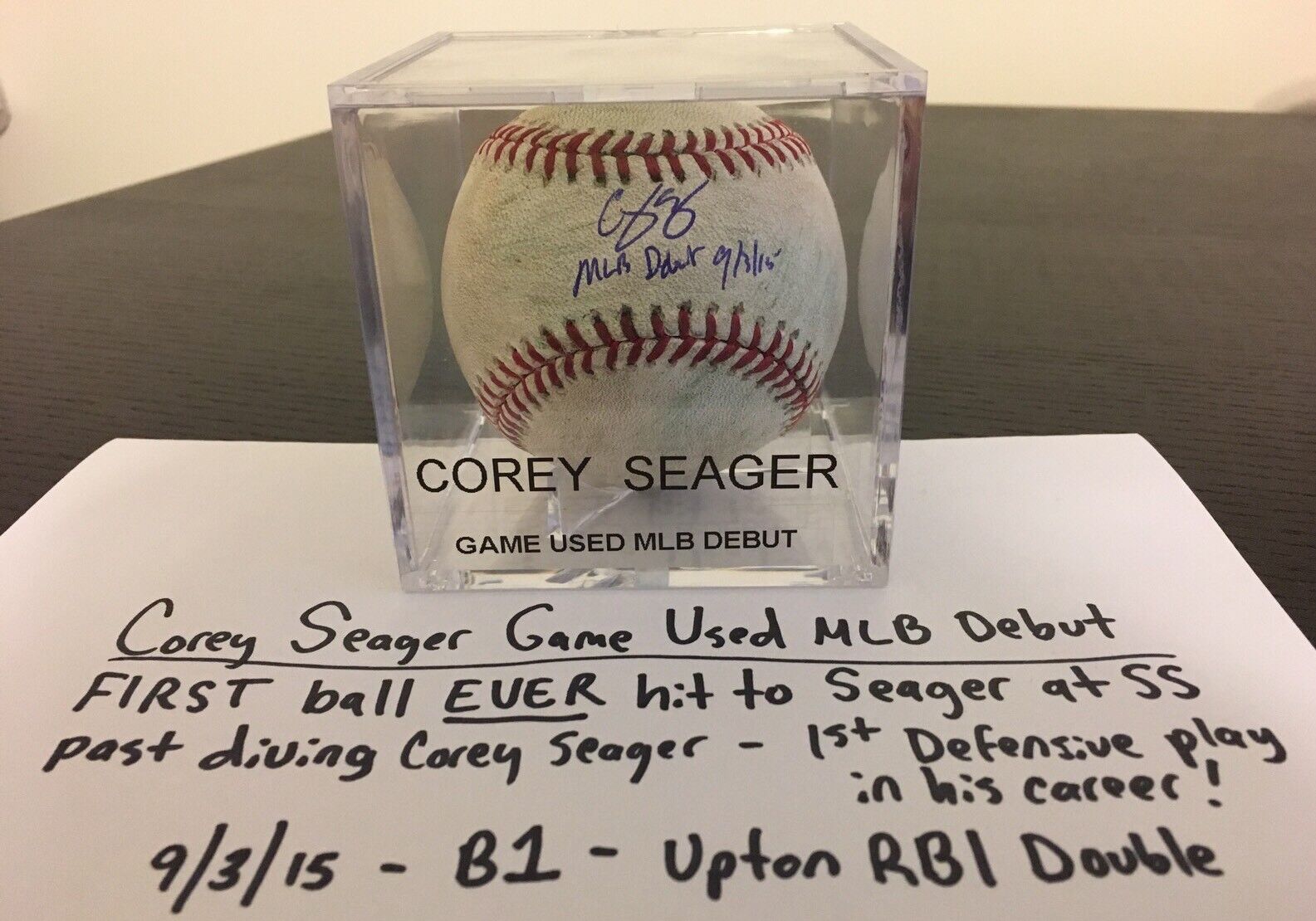COREY SEAGER Game Used AUTO MLB Debut 1ST BALL EVER HIT TO SEAGER MLB/Fanatics