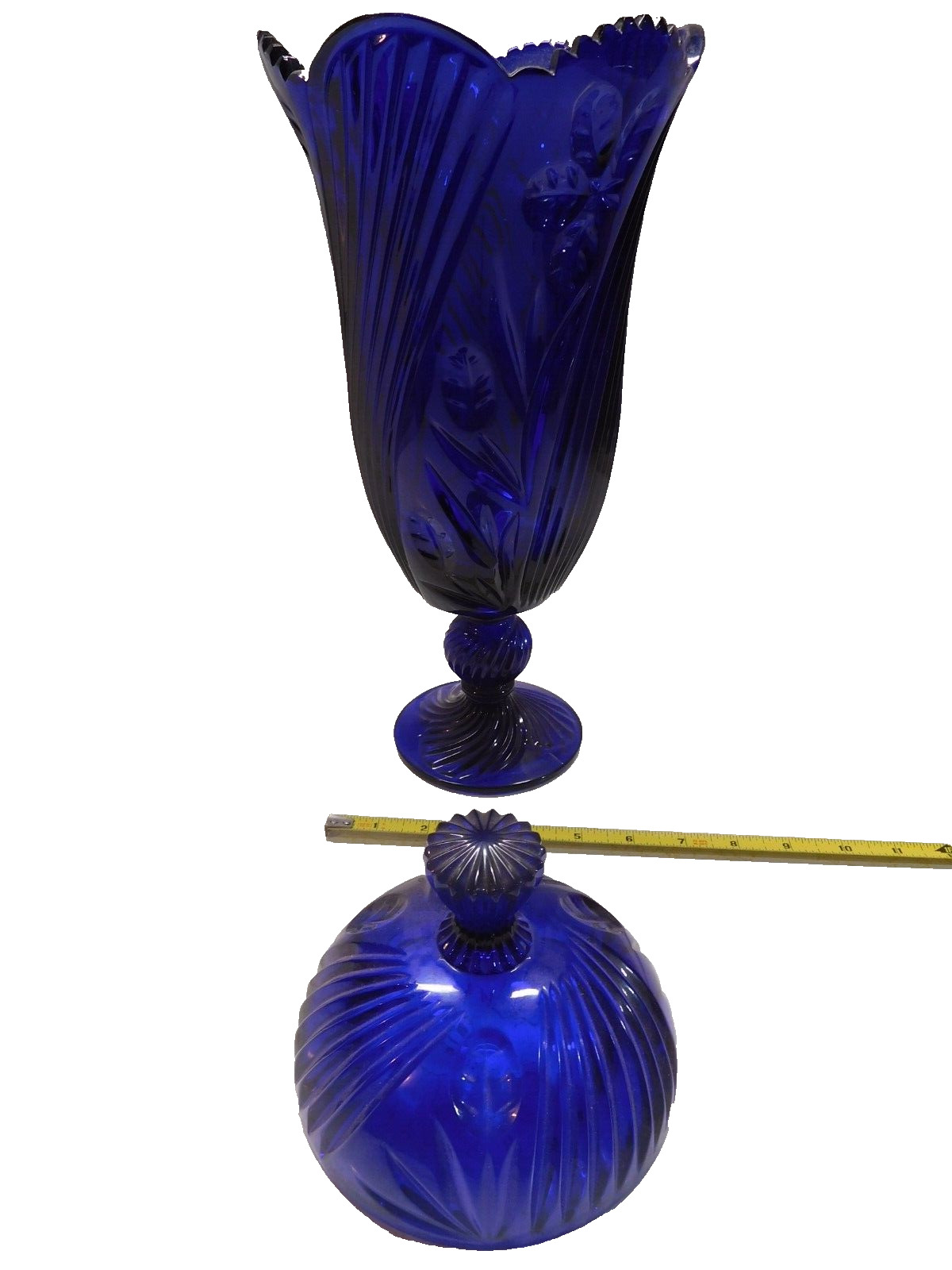 Antique Stunning Ornate Cobalt Blue 17 inch Large, 9.5 pound Heavy Vase with Lid