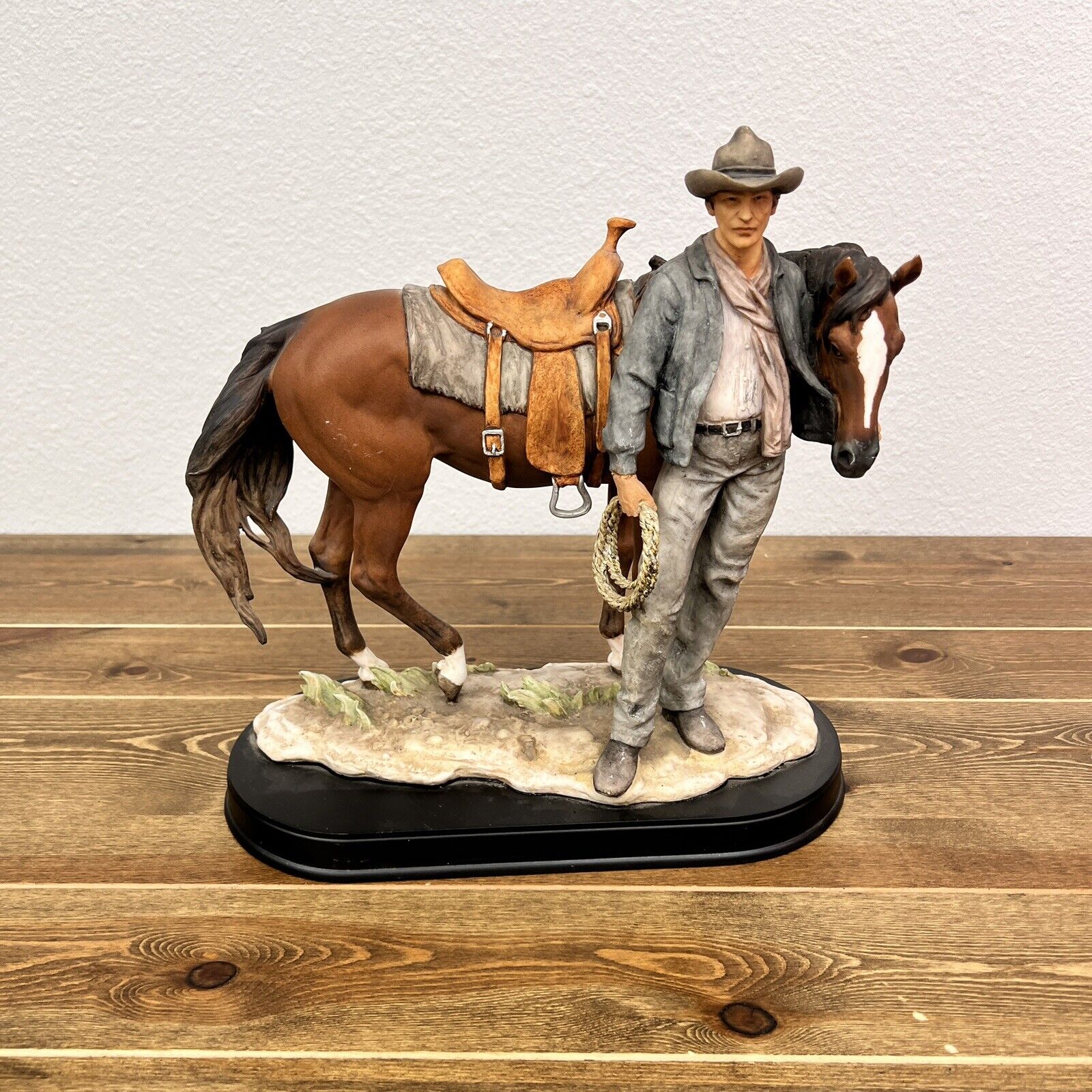 13” Cowboy with his Horse Large Figurine Country Office Decor
