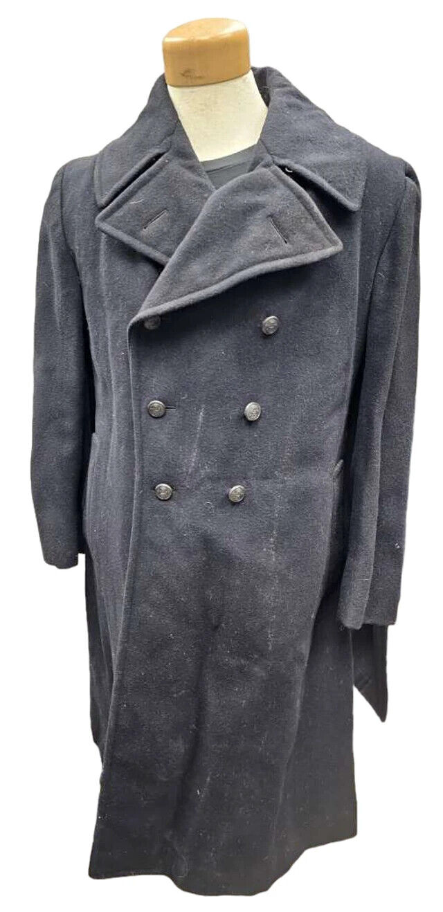 WWII Canadian Armed Forces Heavy Wool Navy Great Coat - Size 2