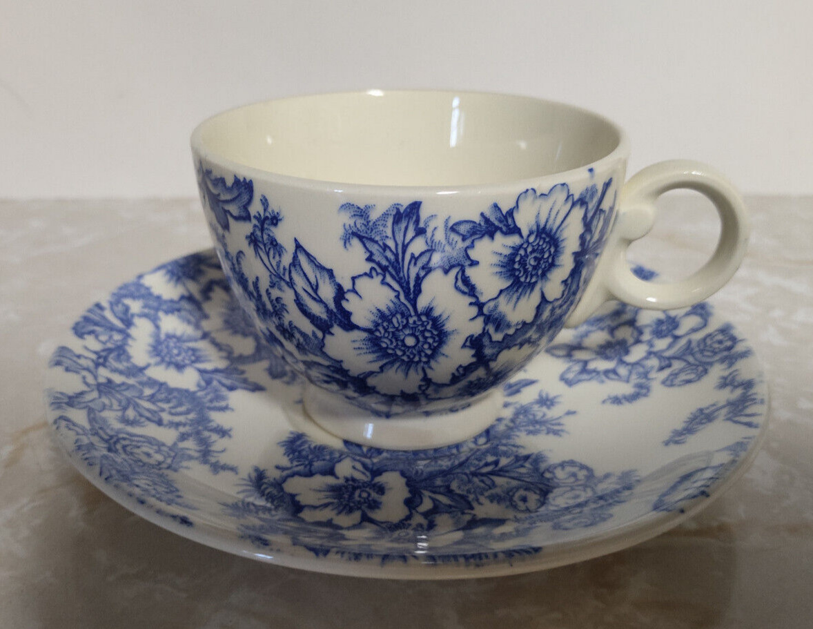 Taylor Smith Taylor Blue and White Floral Cup and Saucer Made in USA