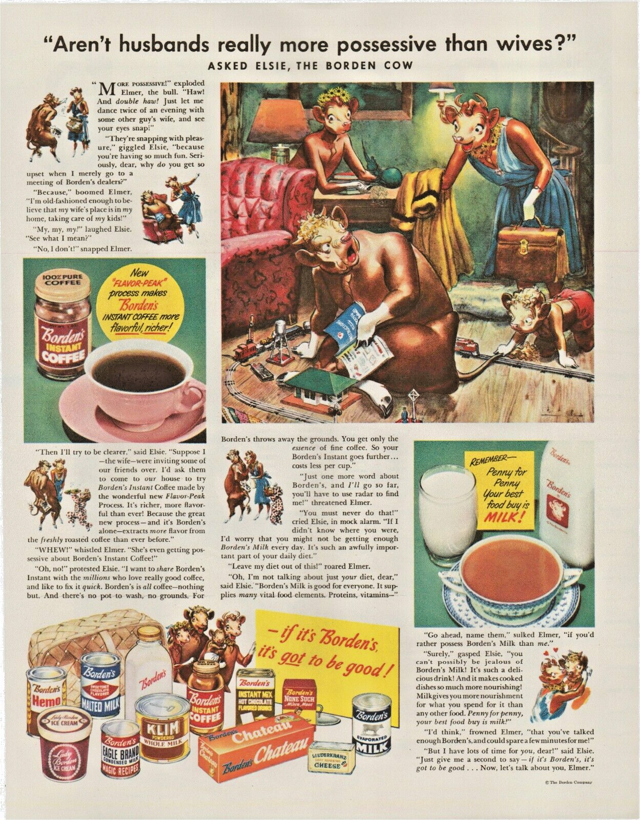 1949 Asked Elsie The Border Cow Borden\'s Instant Coffee Chateau Vintage Print Ad