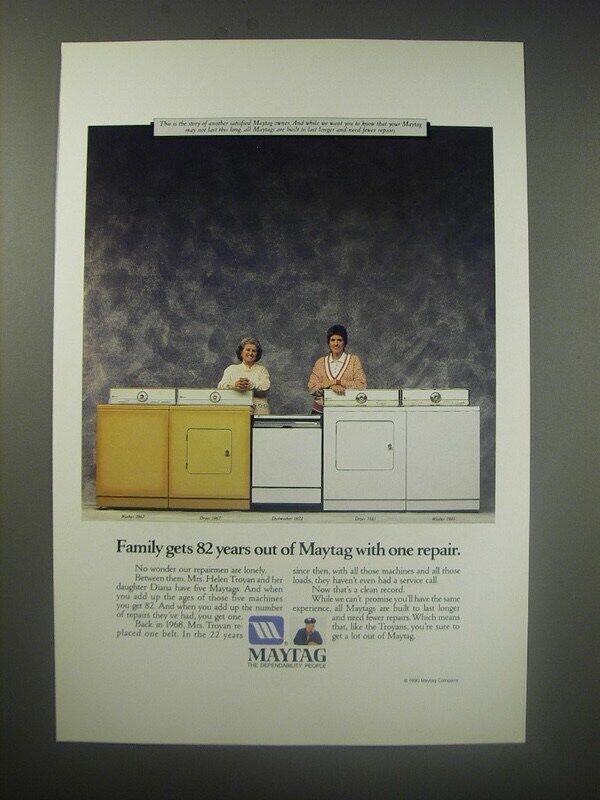 1990 Maytag Washer, Dryers and Dishwashers Ad - Family gets 82 years