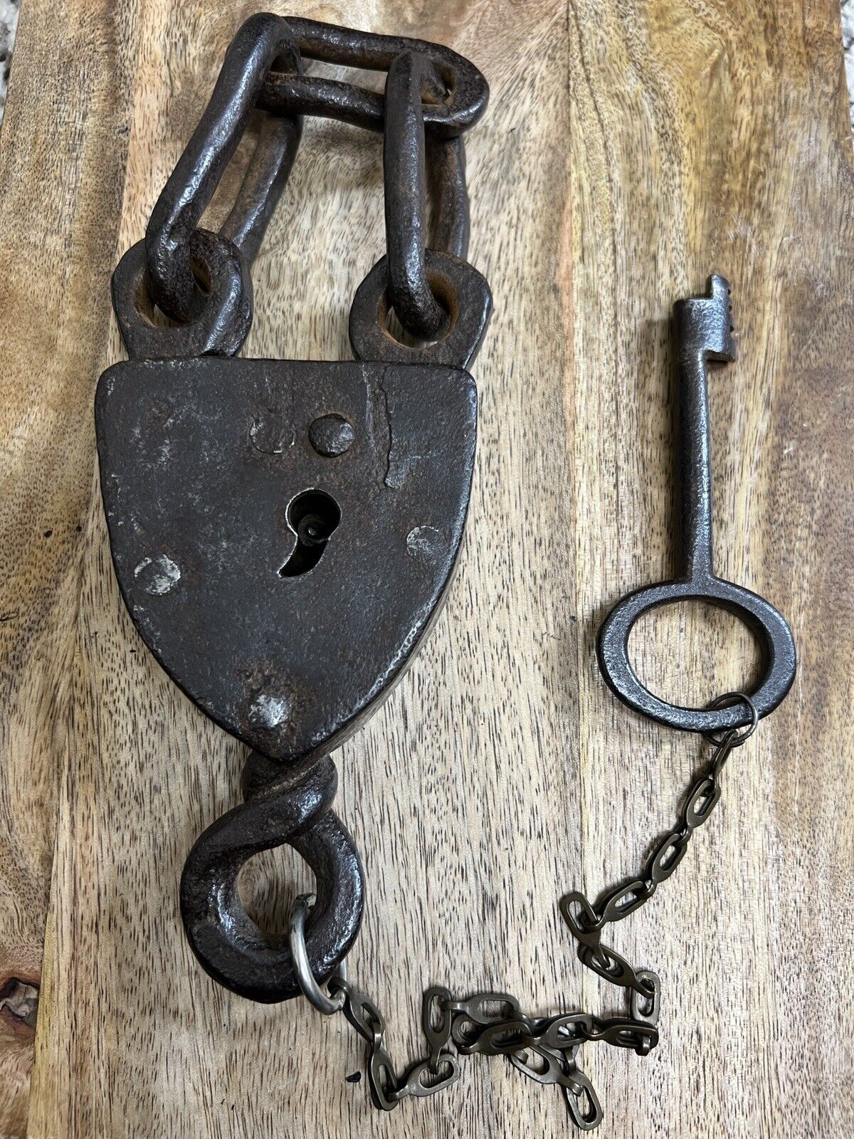 Large Antique Vintage Cast Iron Lock With Key Rare