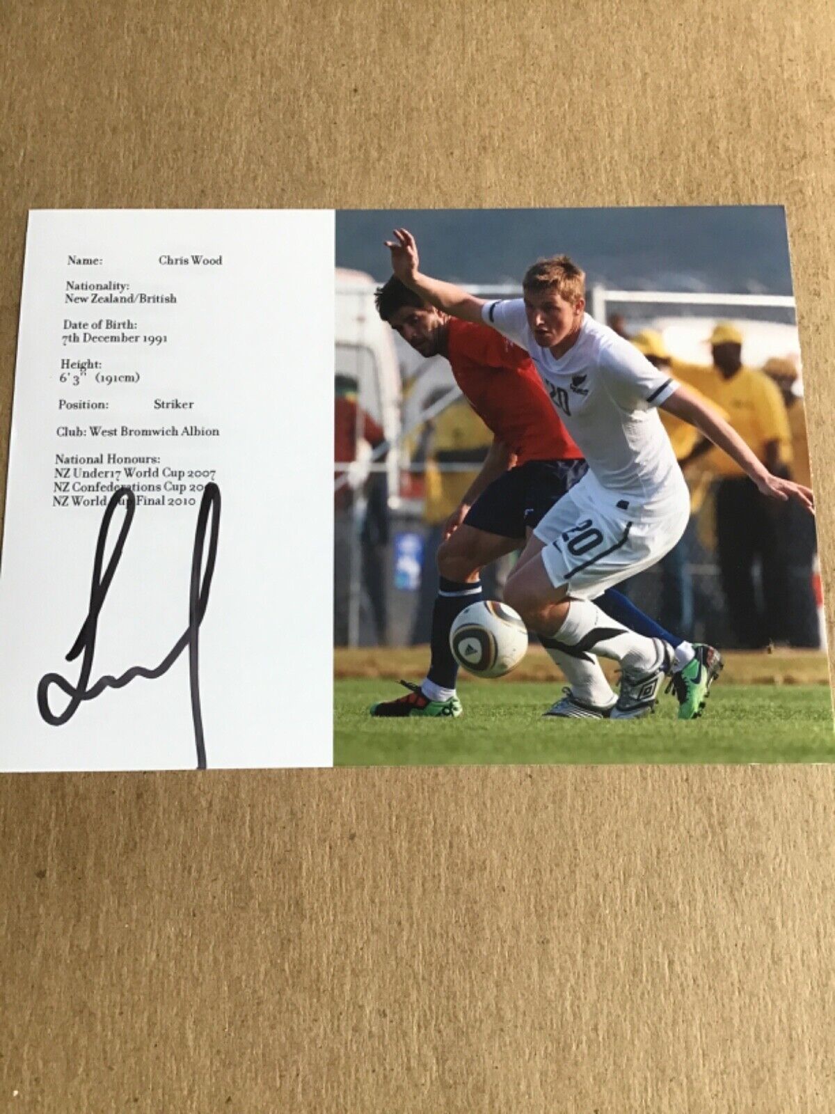 Chris Wood, New Zealand 🇳🇿 World Cup 2010 West Bromwich hand signed