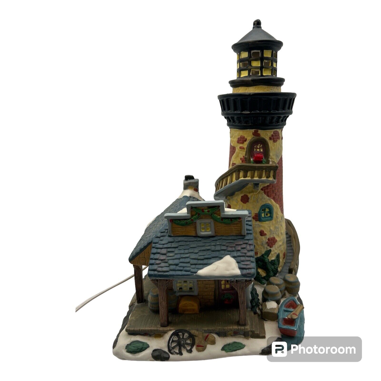 Vtg Christmas Streets Lighted Lighthouse Christmas Snow Village Figurine-No Box