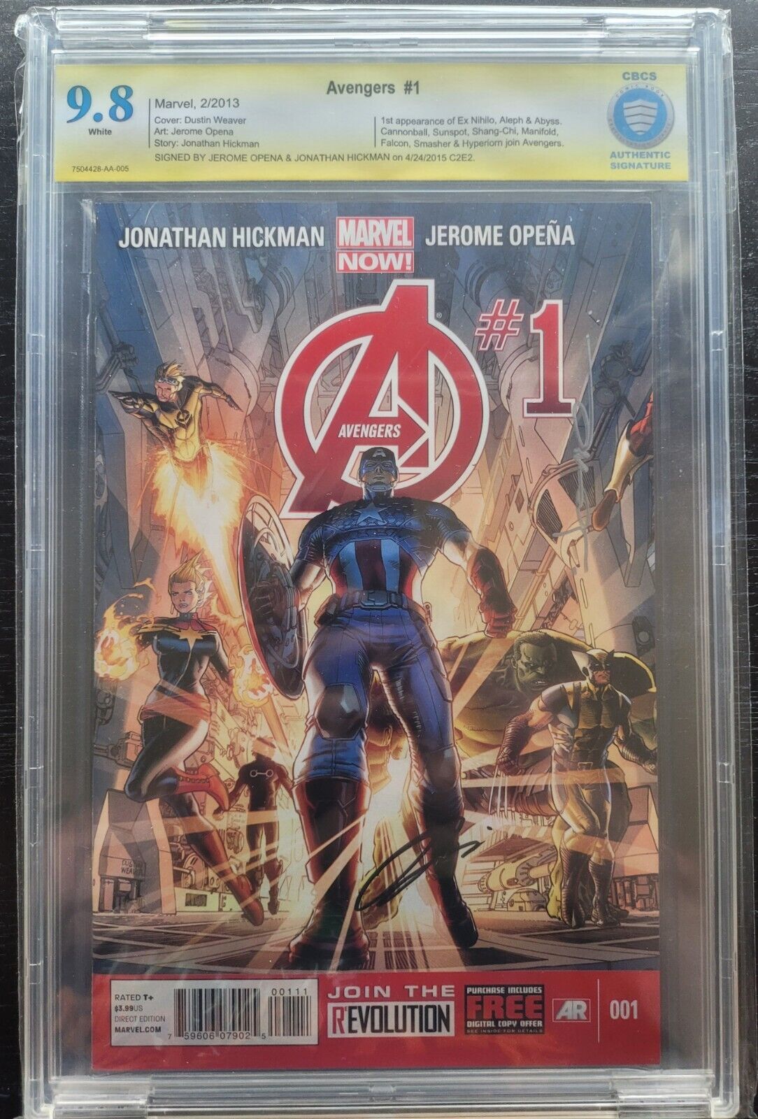 Avengers 1 CBCS 9.8 Signed Hickman And Opena