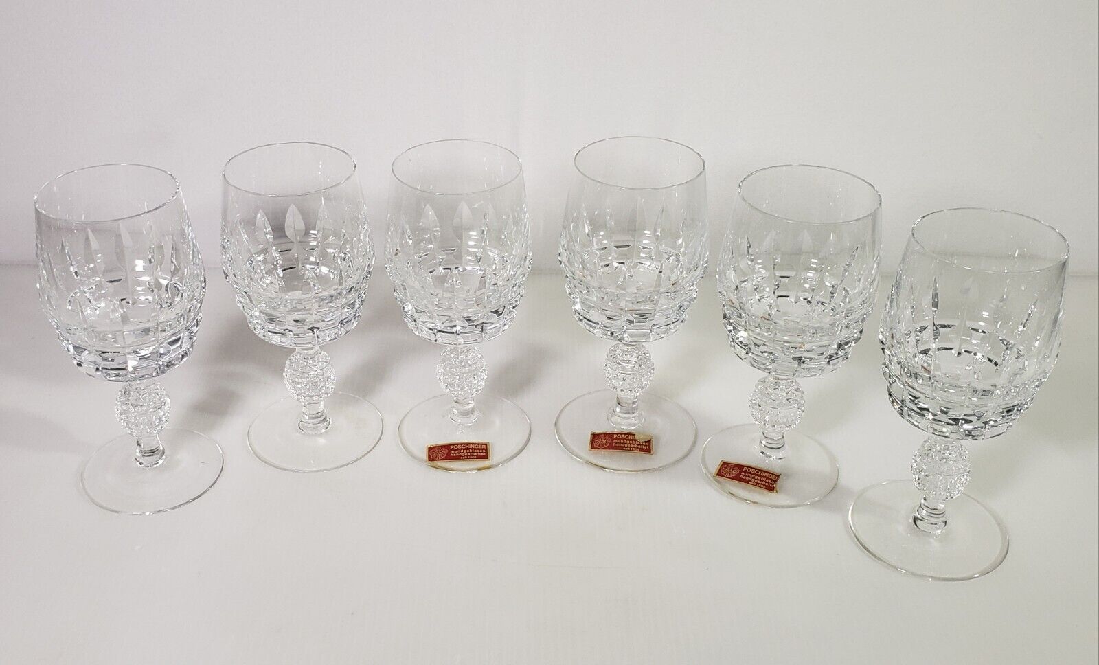 6 Poschinger Vintage Crystal Glasses Set, 6 Inches Tall