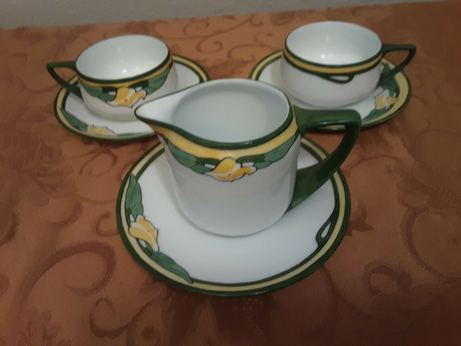 Antique HandPainted Rosenthal 1922-1923- 2 Teacups/Saucers,Creamer,Dessert Plate