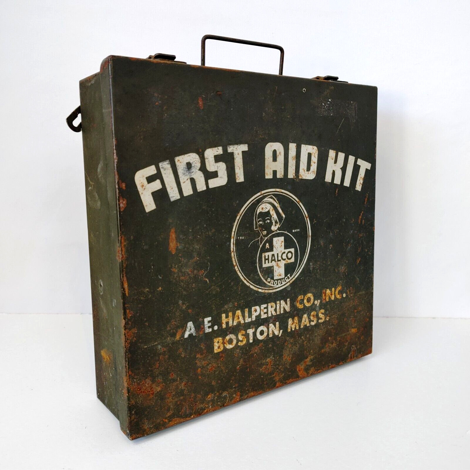 Antique Vintage A.E. Halperin Halco FIRST AID KIT w/ Contents ~ Boston Mass