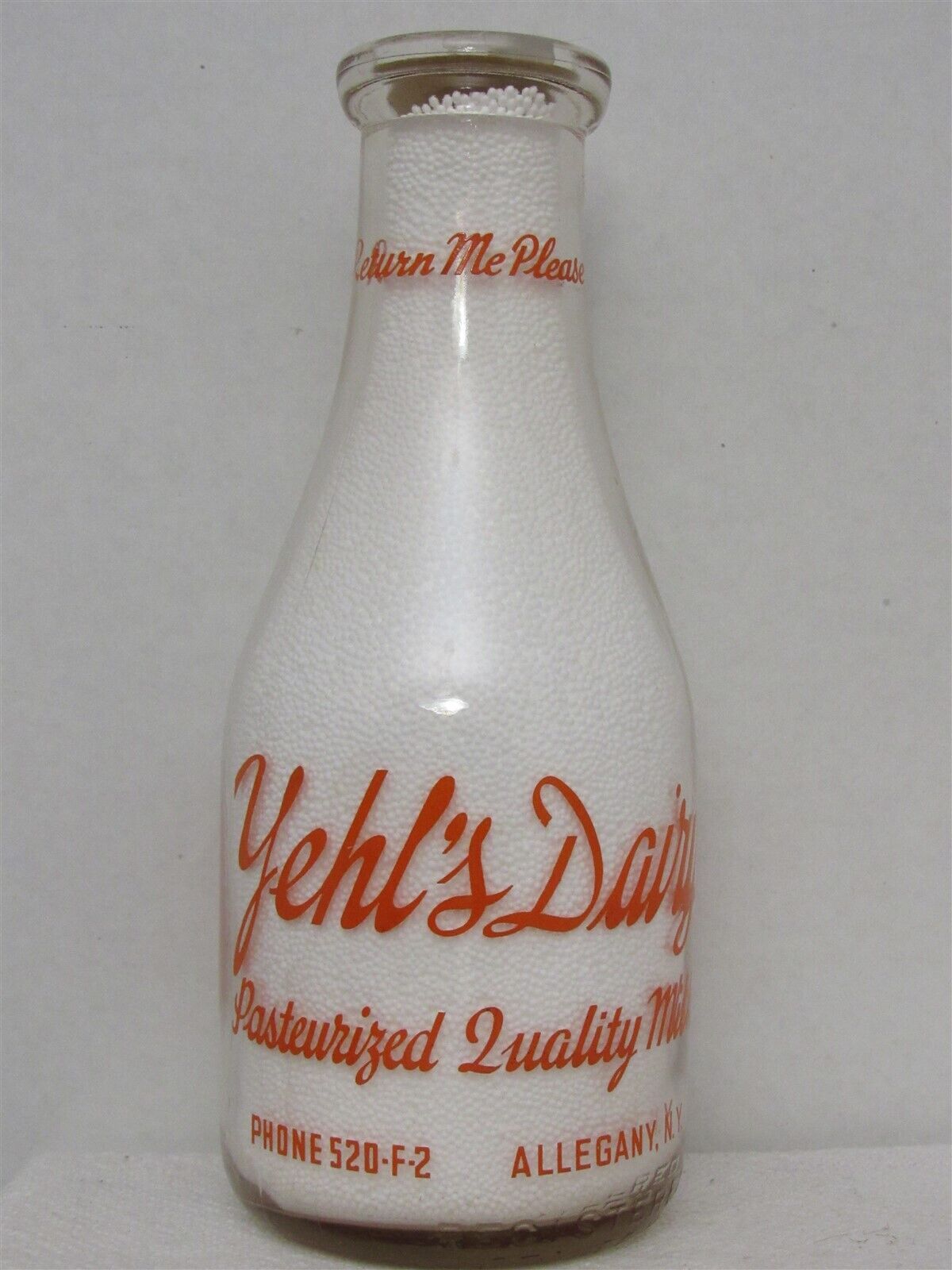 TRPQ Milk Bottle Yehl Yehl\'s Dairy Farm Allegany NY MILK NATURES GIFT TO MANKIND