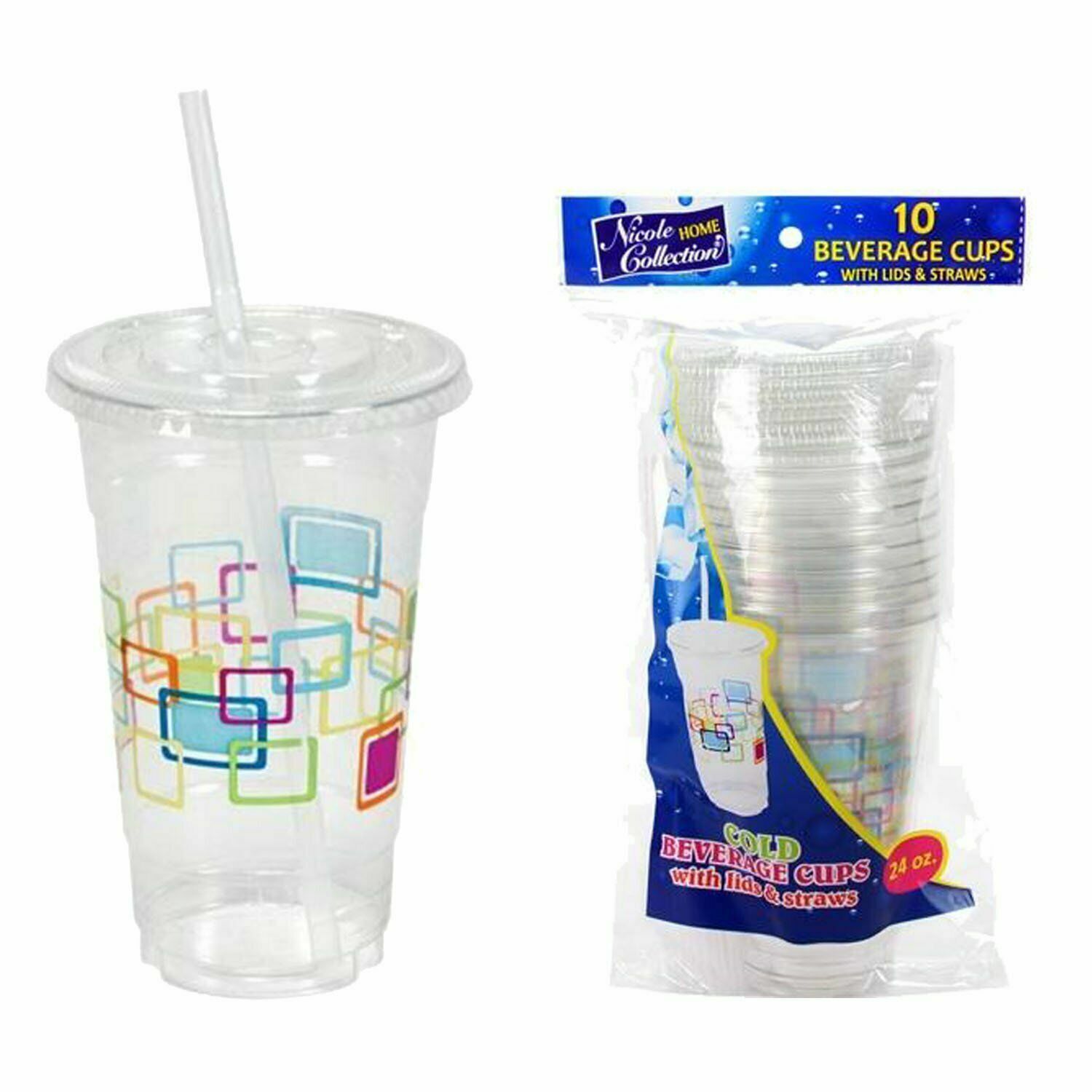 Reusable & Disposable Multi Color Plastic Cups With Lids & Straws 24 oz