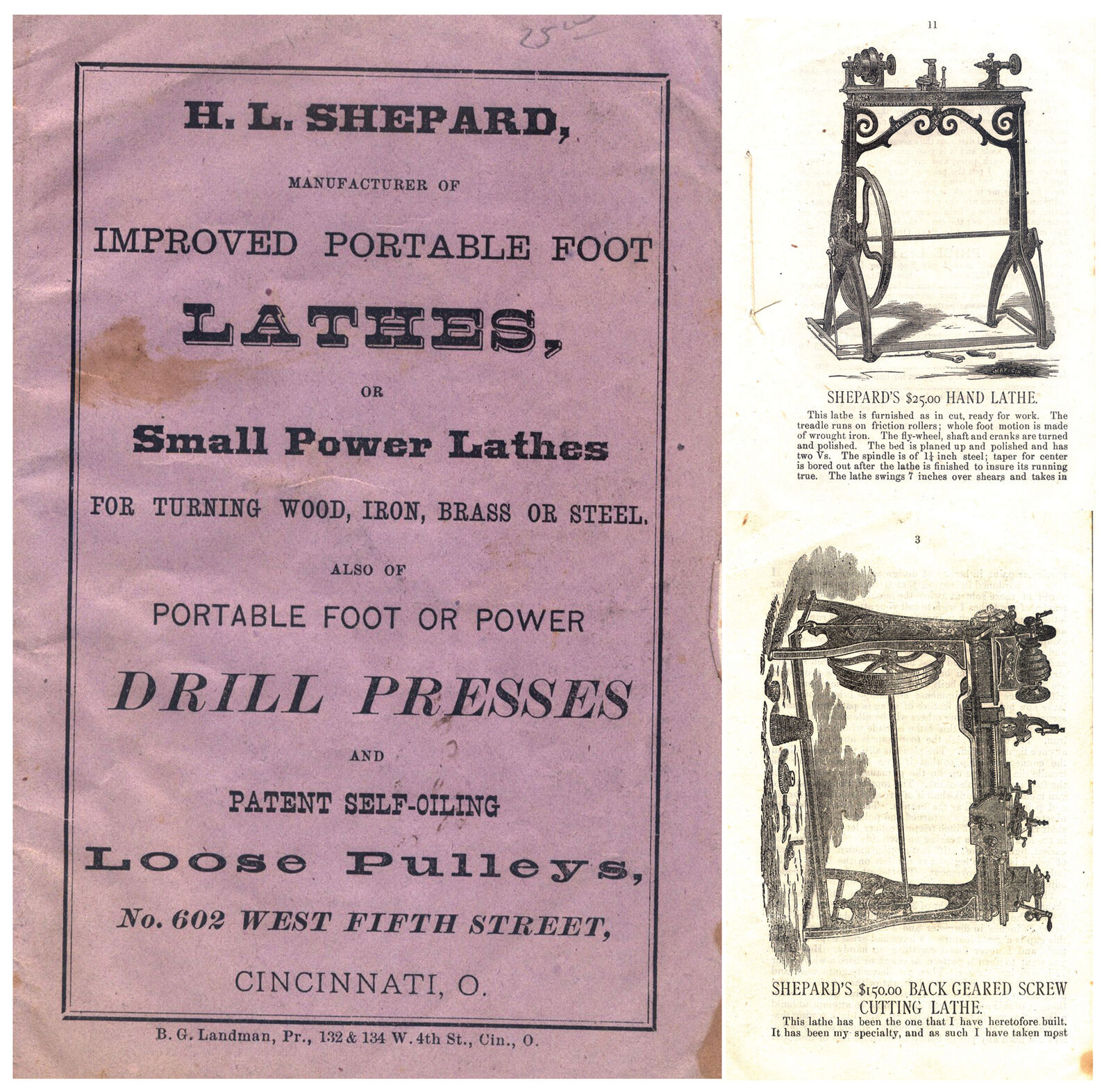 H.L. Shepard, Cincinnati - Catalog of Lathes & Drill Presses - Ca. 1870's