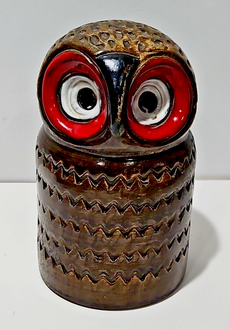 Vintage Bitossi Aldo Londi Raymor Ceramic Owl Bank Mid Century Danish Modern Red
