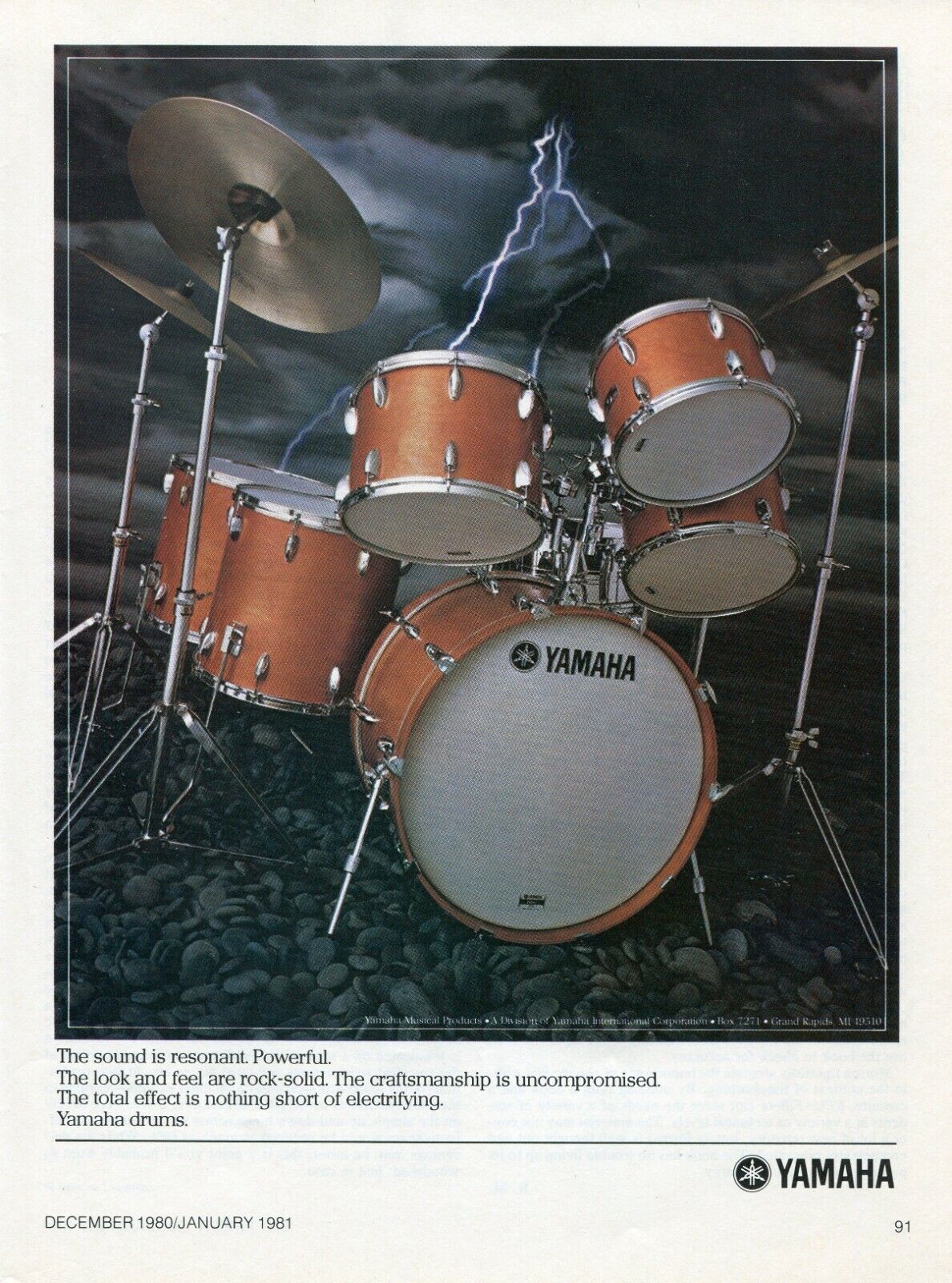 1982 Print Ad of Yamaha Maple Drum Kit lightning storm